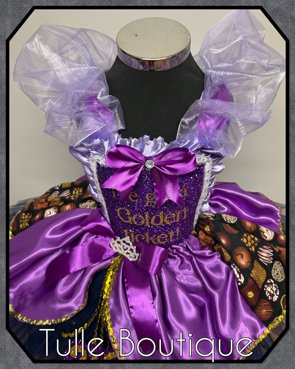 Girls toddlers Charlie and the chocolate factory Golden Ticket Princess tutu birthday party dress,ballgown, fancy dress costume
