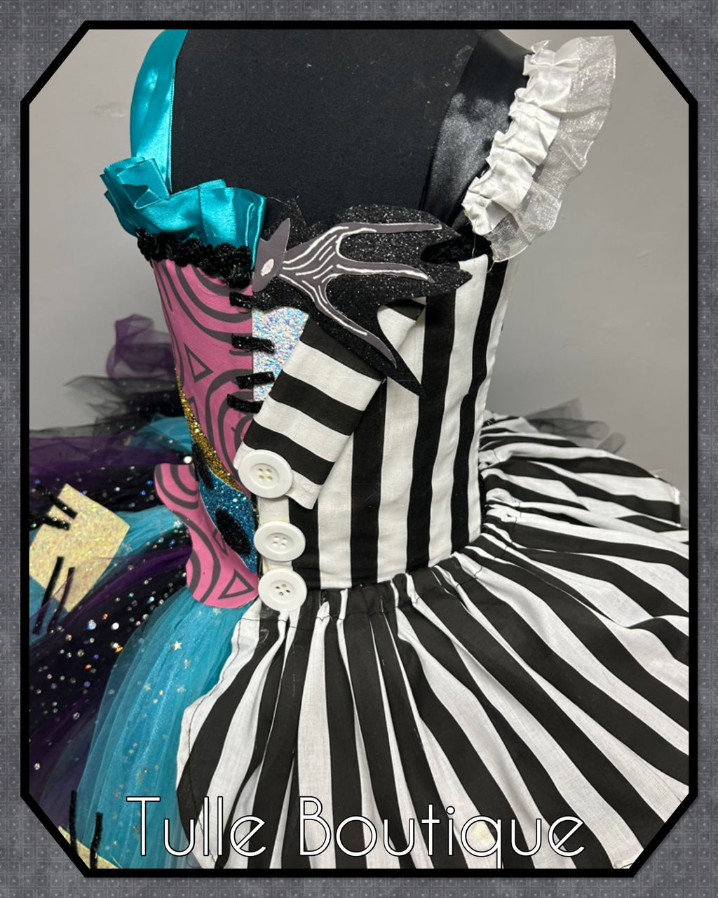 Girls toddlers Frozen Nightmare before Christmas Jack skellington and Sally tutu dress, half and half ballgown, fancy dress costume