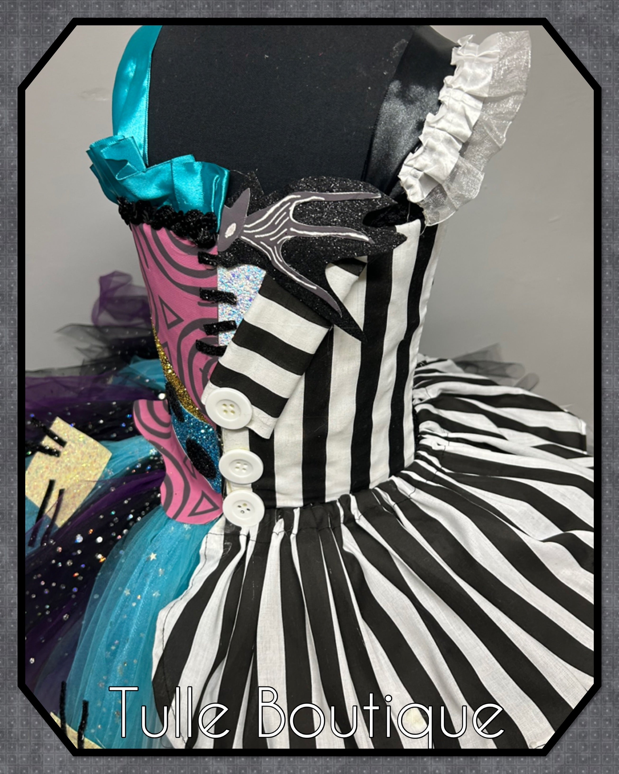Girls toddlers Frozen Nightmare before Christmas Jack skellington and Sally tutu dress, half and half ballgown, fancy dress costume