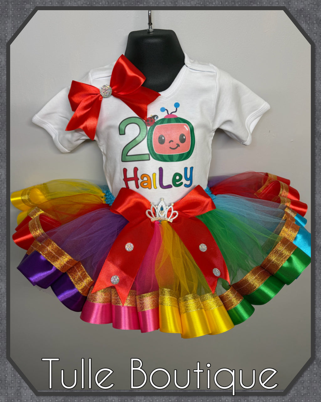 Girls toddlers Cocomelon rainbow birthday tutu outfit fancy dress costume (Copy)