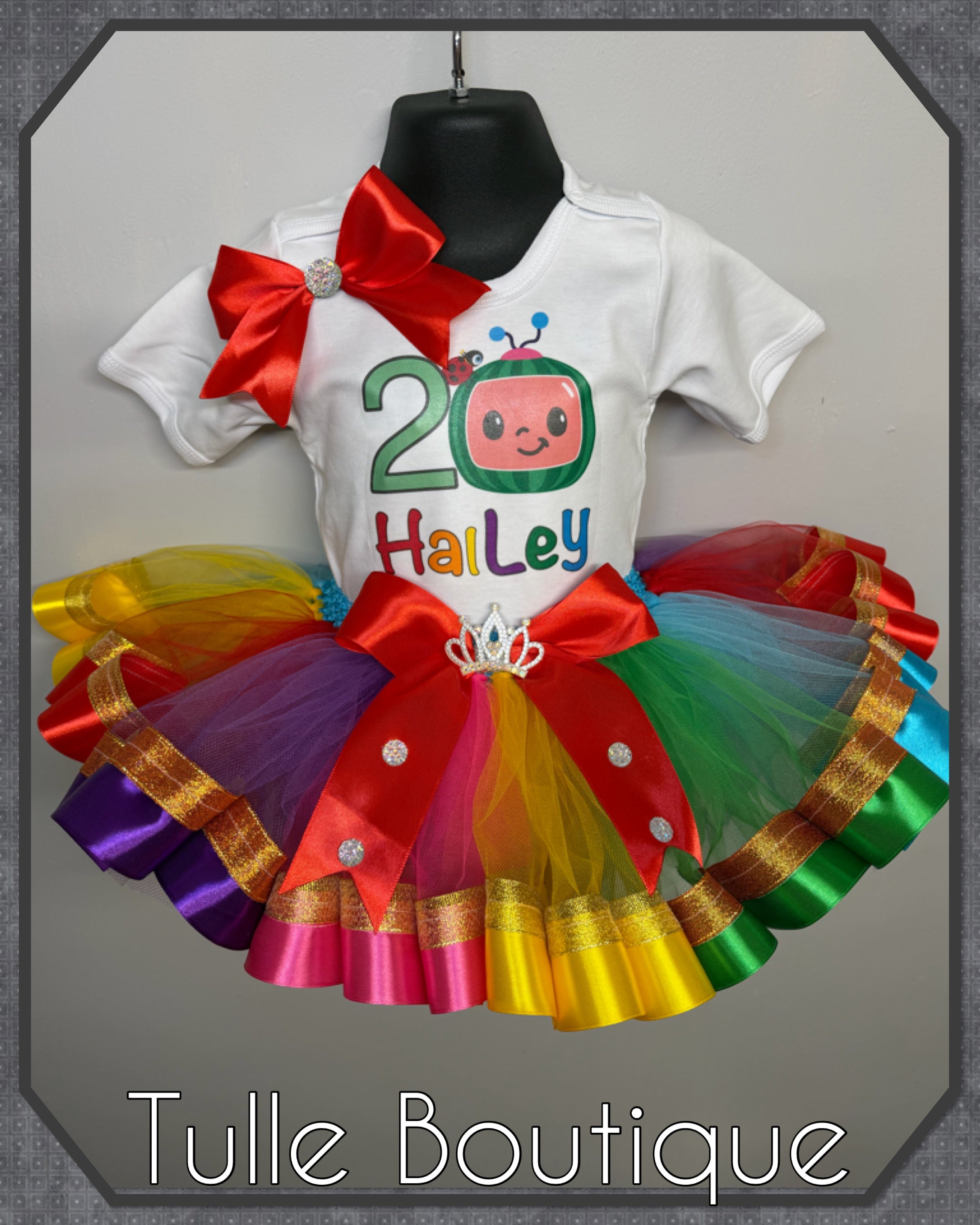 Girls toddlers Cocomelon rainbow birthday tutu outfit fancy dress costume (Copy)