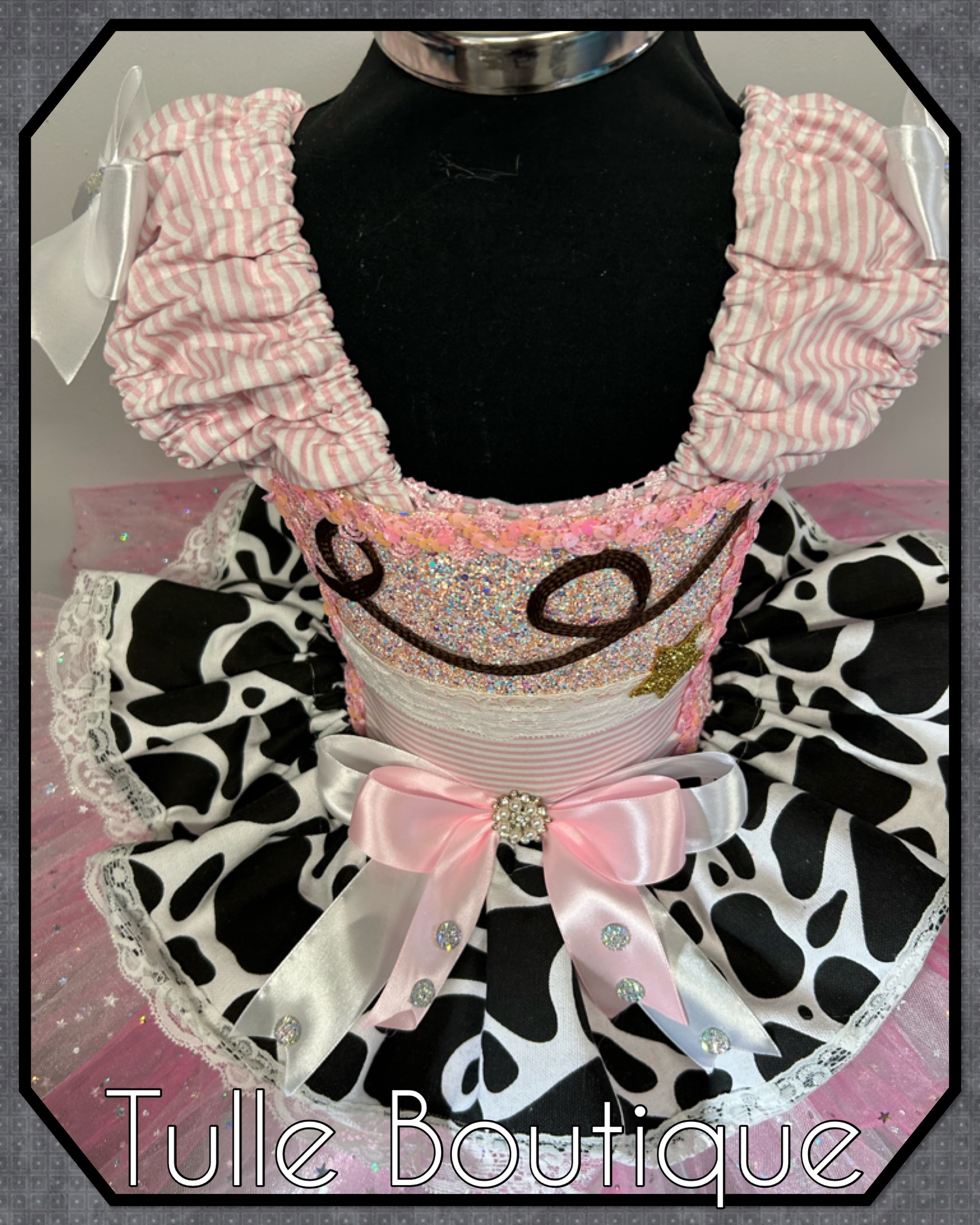 Girls toddlers baby pink and white cowgirl tutu dress, ballgown, fancy dress costume.