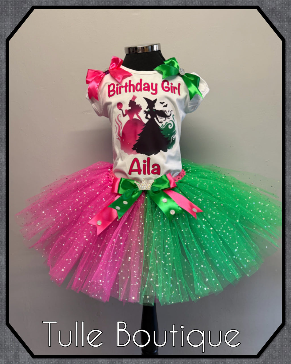 Girls toddlers wicked birthday tshirt and tutu outfit Glinda Elphaba fancy dress costume