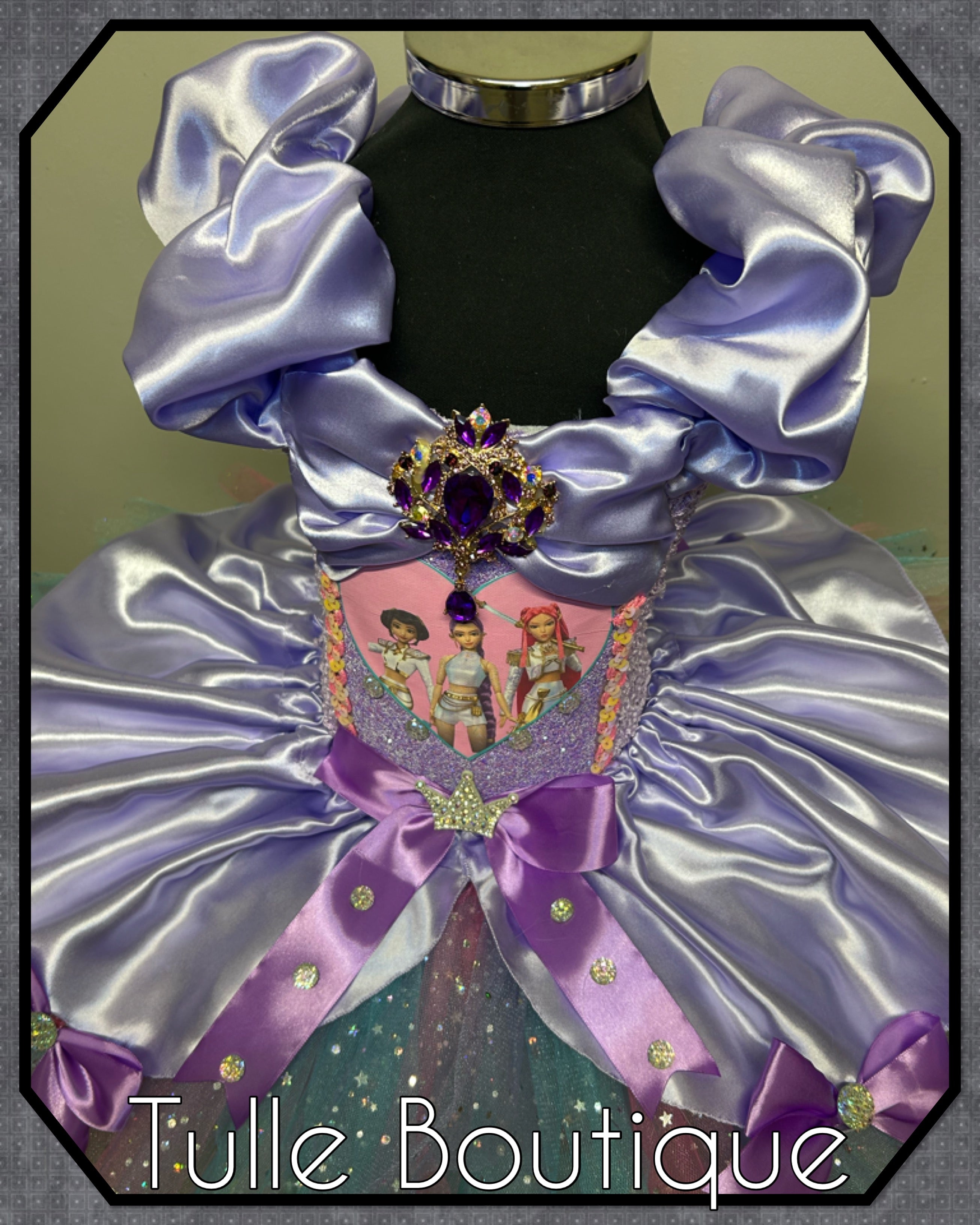 Girls toddlers Kpop Demon Hunters Rumi Mira Zoe tutu dress, birthday ballgown, fancy dress costume