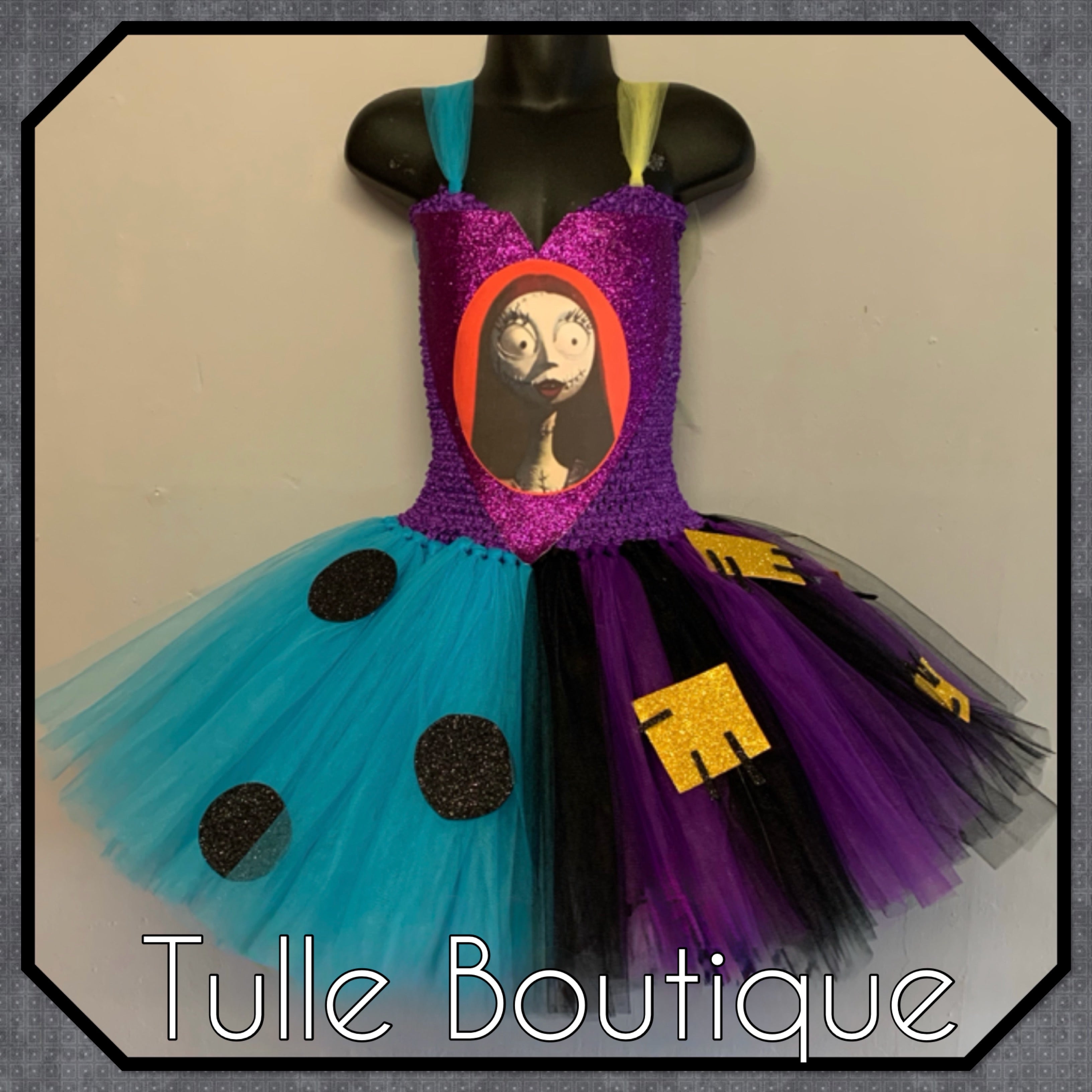 Girls toddlers Halloween nightmare before Christmas Sally tutu dress, ballgown, fancy dress costume