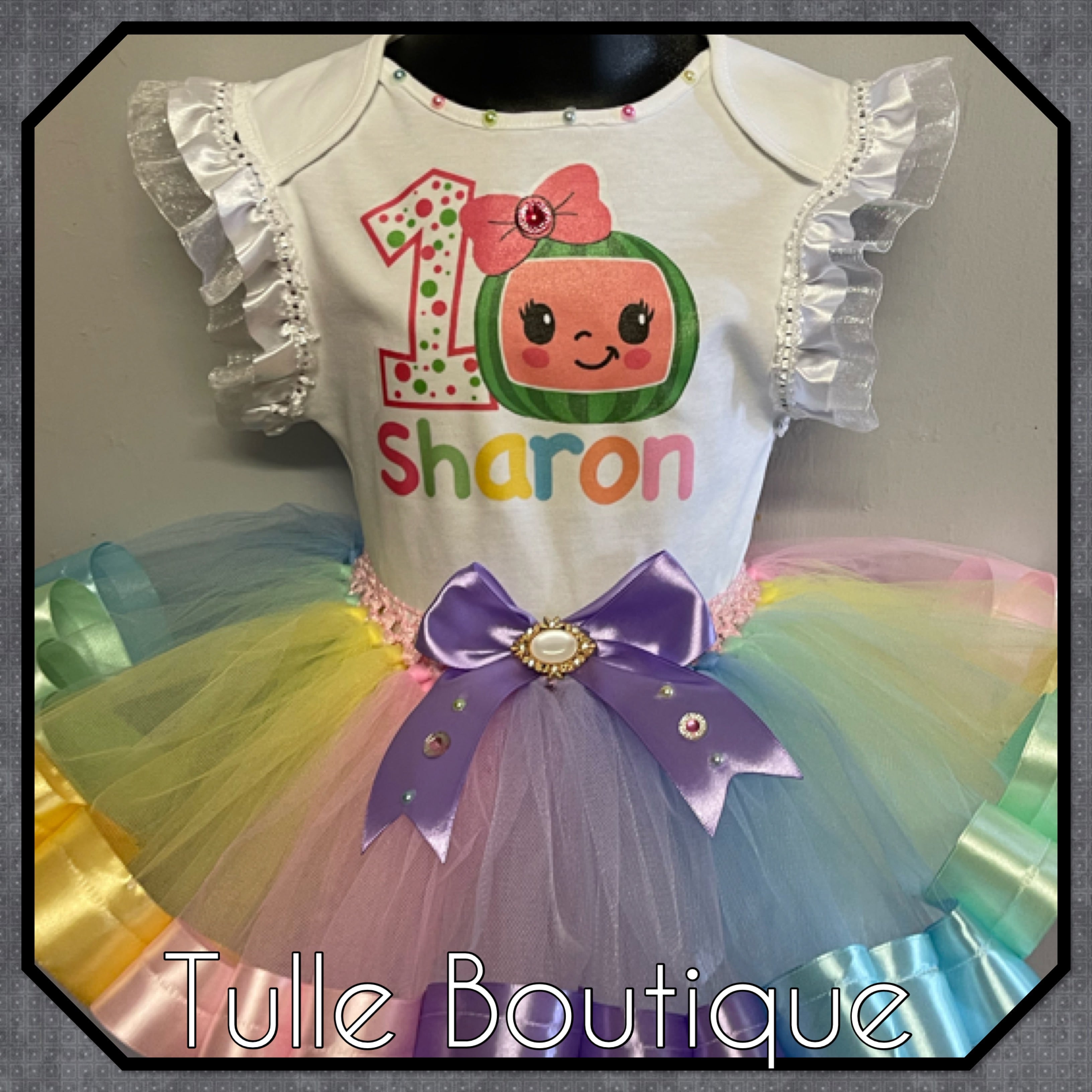 Girls toddlers Cocomelon pastel birthday tutu outfit fancy dress costume