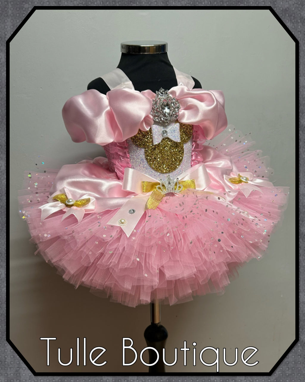 Girls toddlers Glitter Minnie Mouse Princess tutu pink and gold birthday party dress,ballgown, fancy dress costume