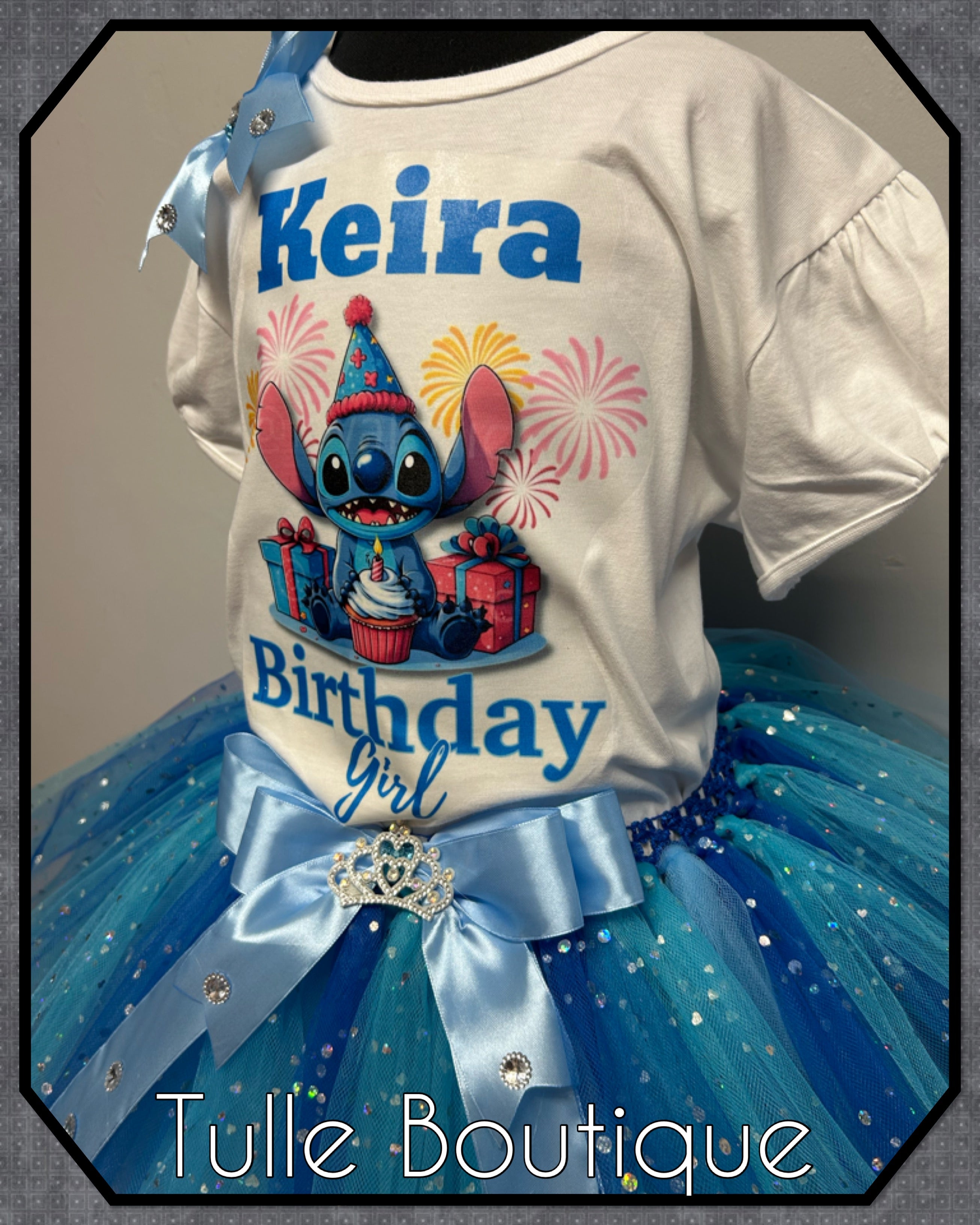 Girls toddlers Stitch birthday tutu outfit fancy dress costume