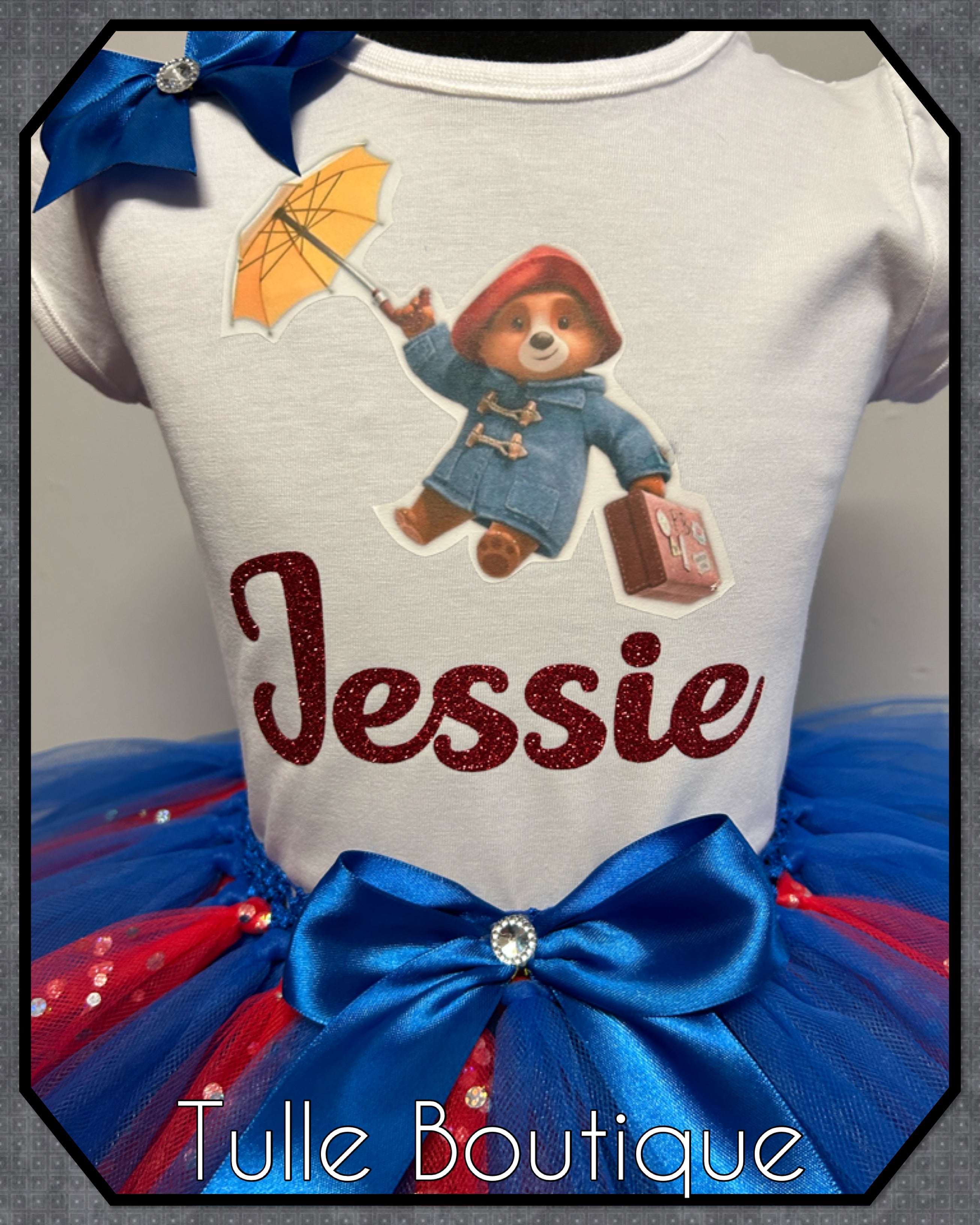 Girls toddlers Paddington bear birthday tutu outfit fancy dress costume
