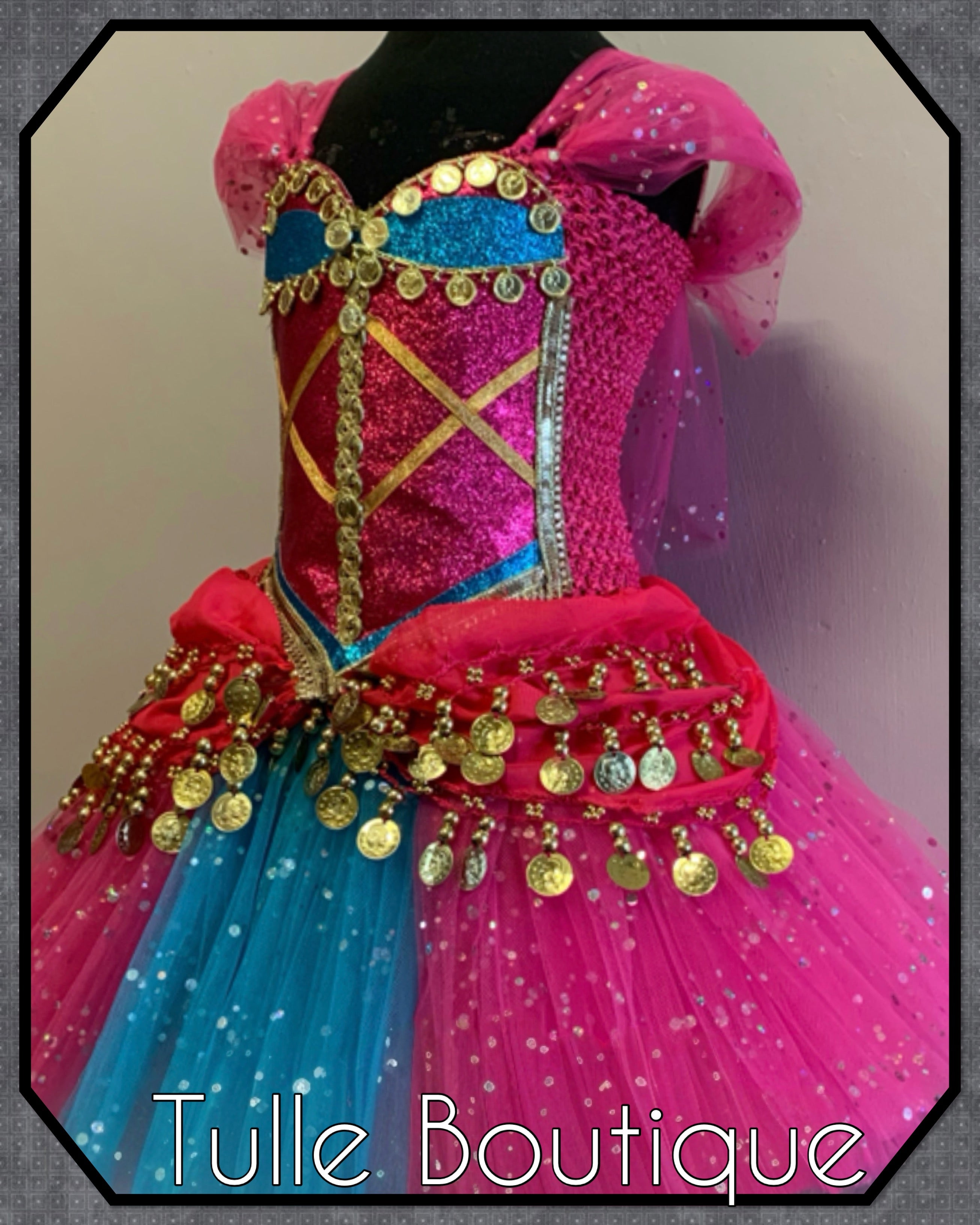 Girls toddlers Princess Jasmine hotpink tutu dress, Aladdin ballgown, fancy dress costume