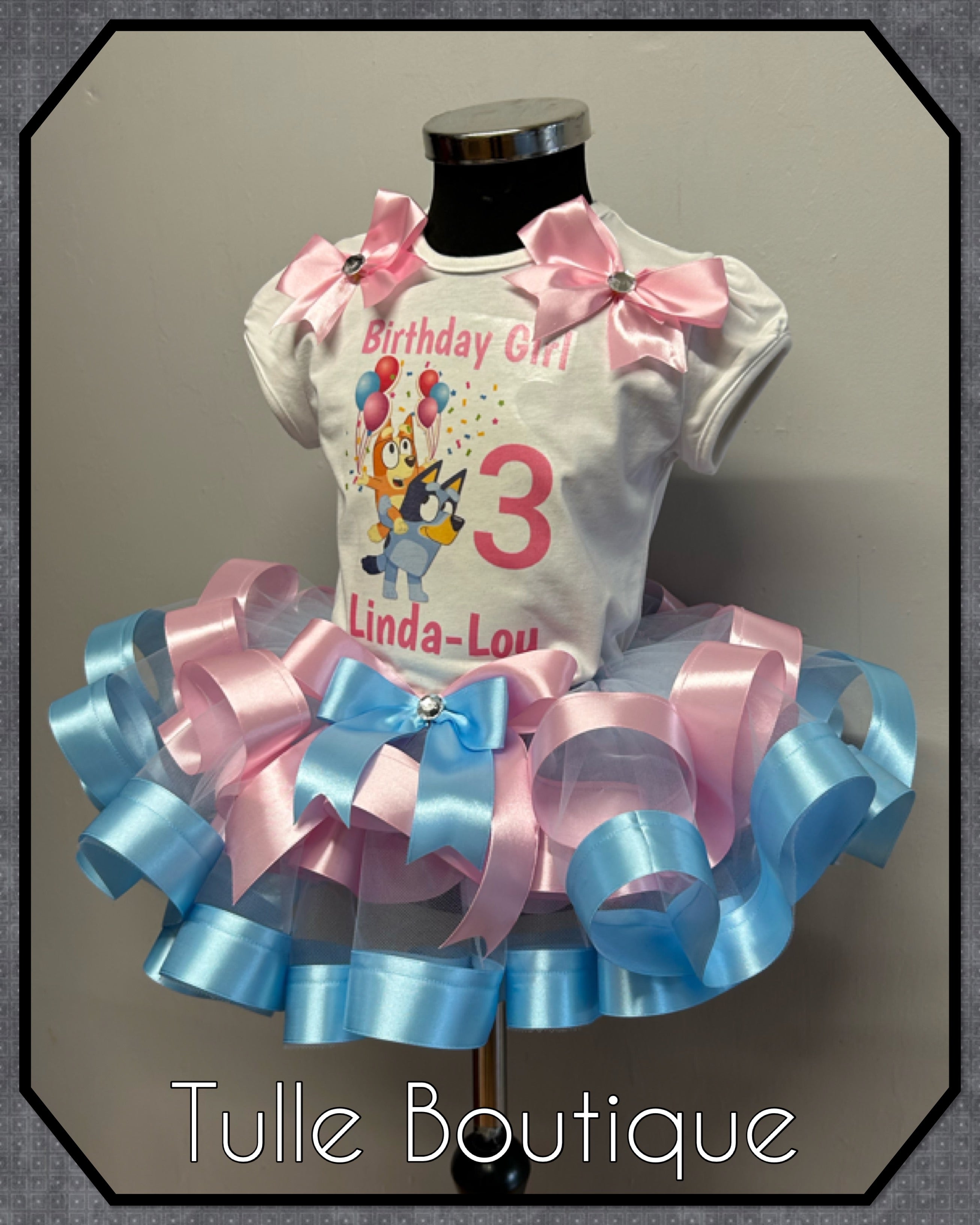 Girls toddlers Pink and Blue Bluey birthday tutu outfit fancy dress costume