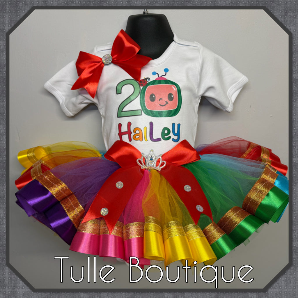 Girls toddlers Cocomelon rainbow birthday tutu outfit fancy dress costume (Copy)