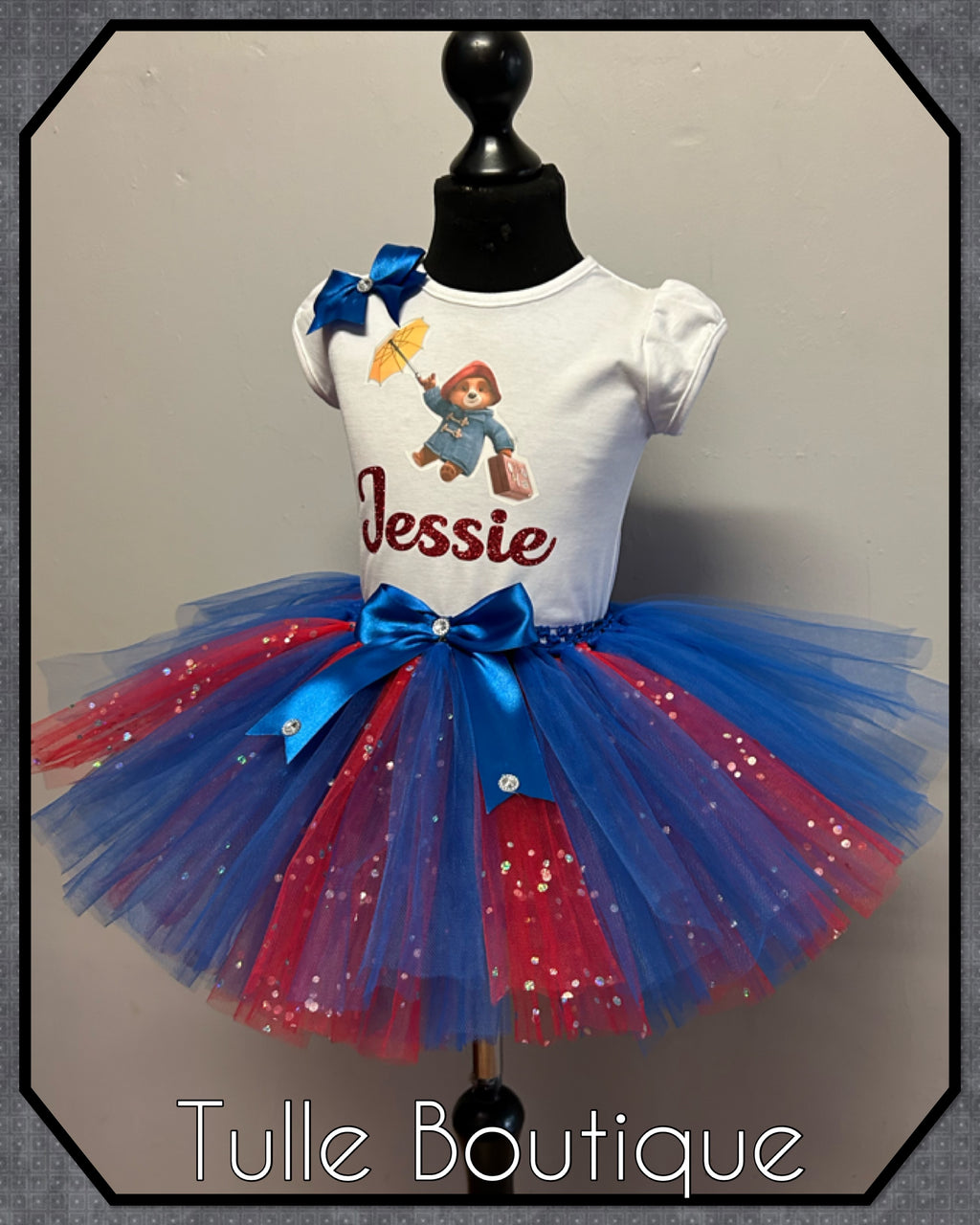 Girls toddlers Paddington bear birthday tutu outfit fancy dress costume
