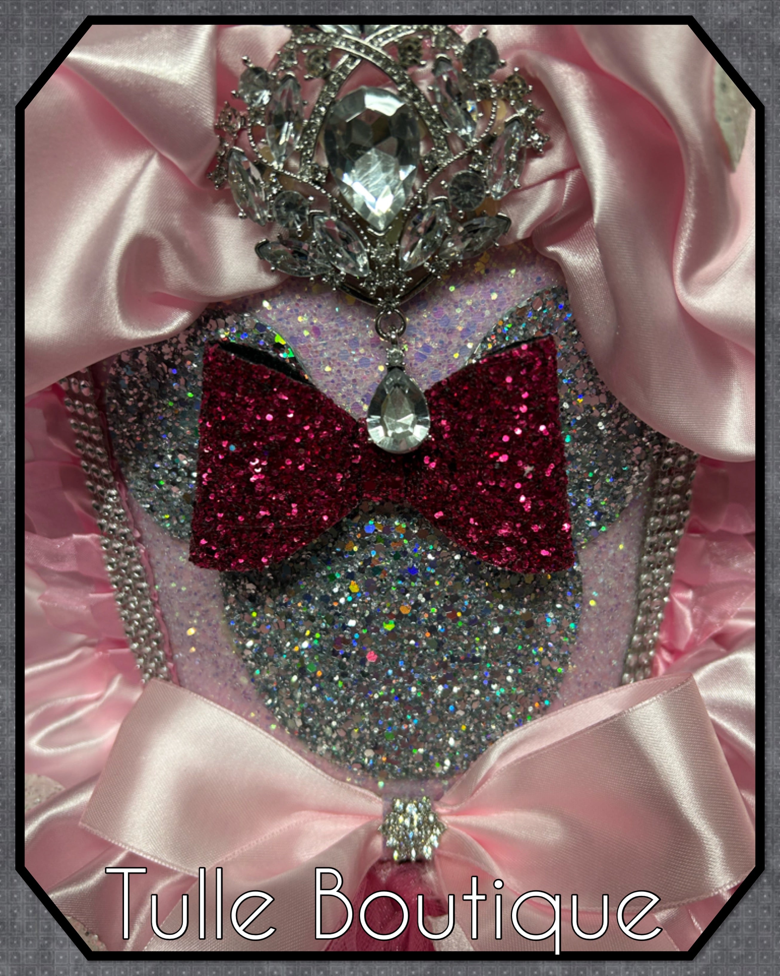 Girls toddlers Glitter Minnie Mouse Princess tutu pink and silver birthday party dress,ballgown, fancy dress costume