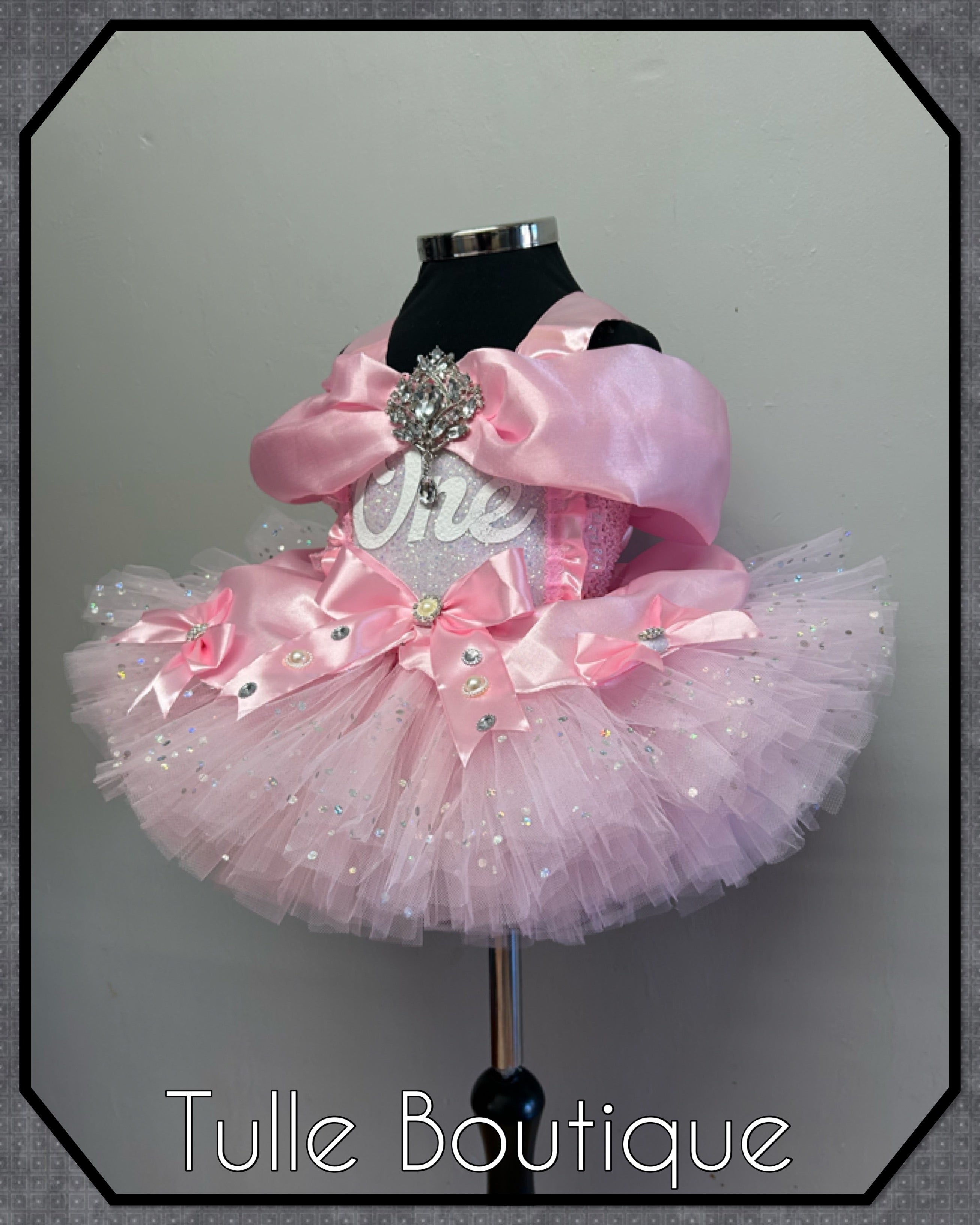 Girls toddlers Princess pink ‘One’ tutu dress, first birthday ballgown,