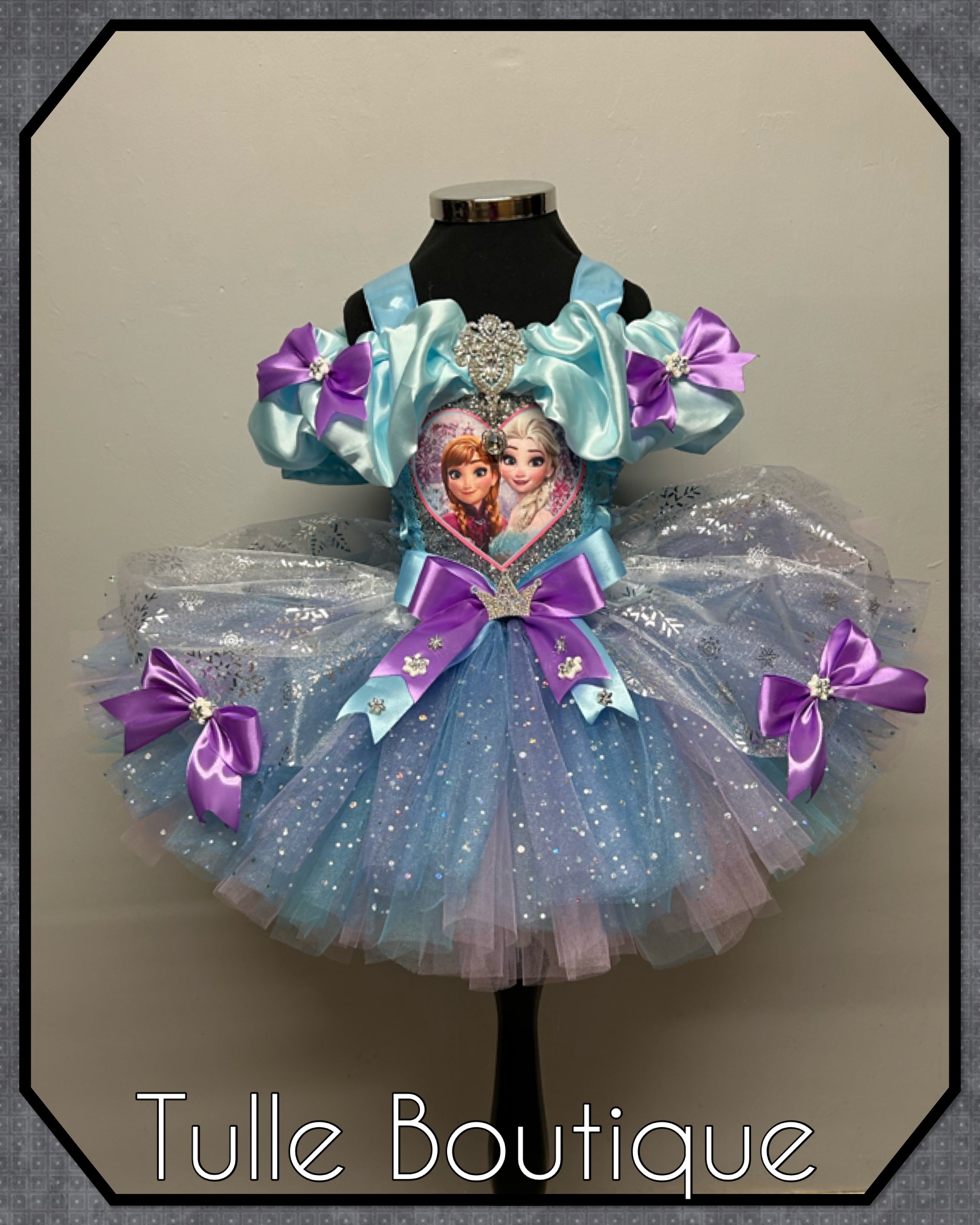 Girls toddlers Frozen Elsa and Anna tutu dress, blue and lilac ballgown, fancy dress costume