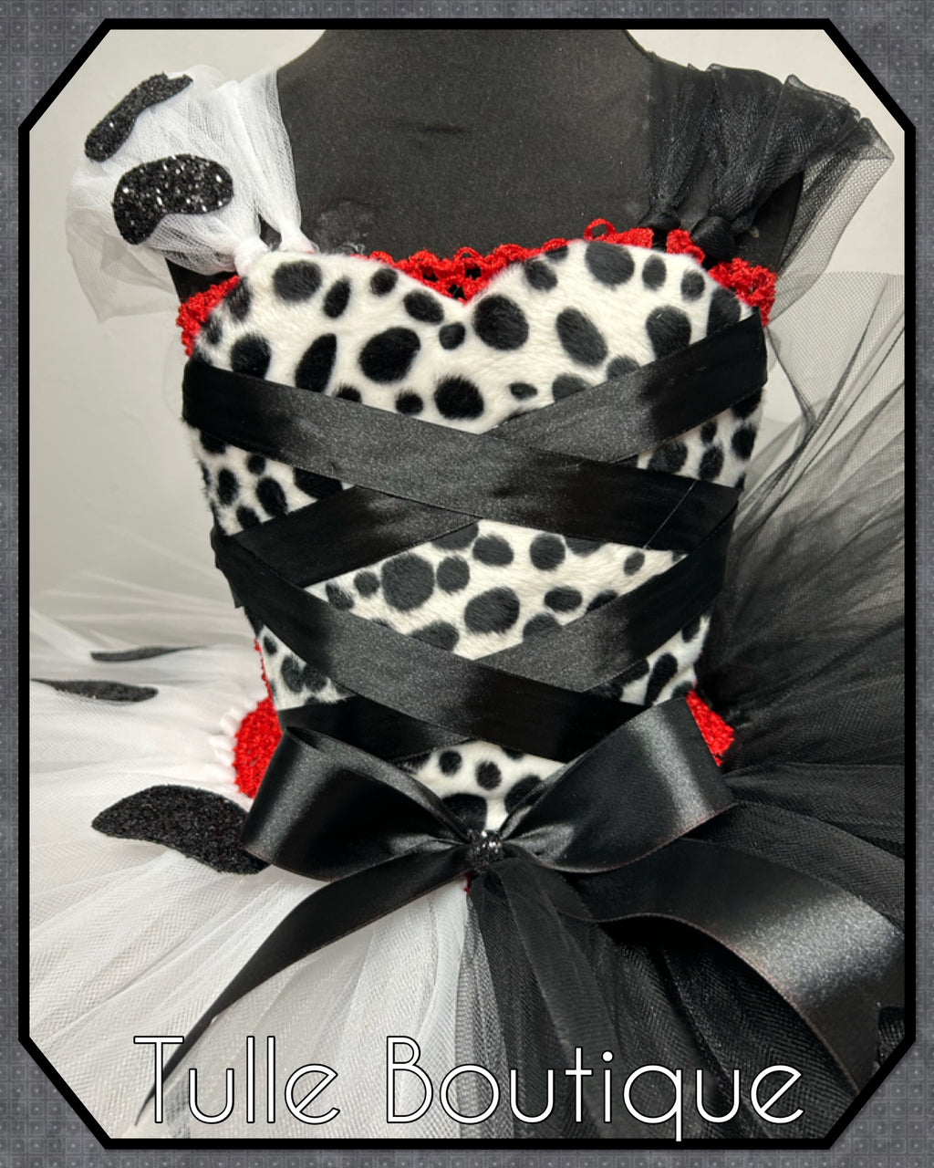 Girls toddlers Cruella de Ville tutu dress, ballgown, 101 Dalmatians fancy dress costume