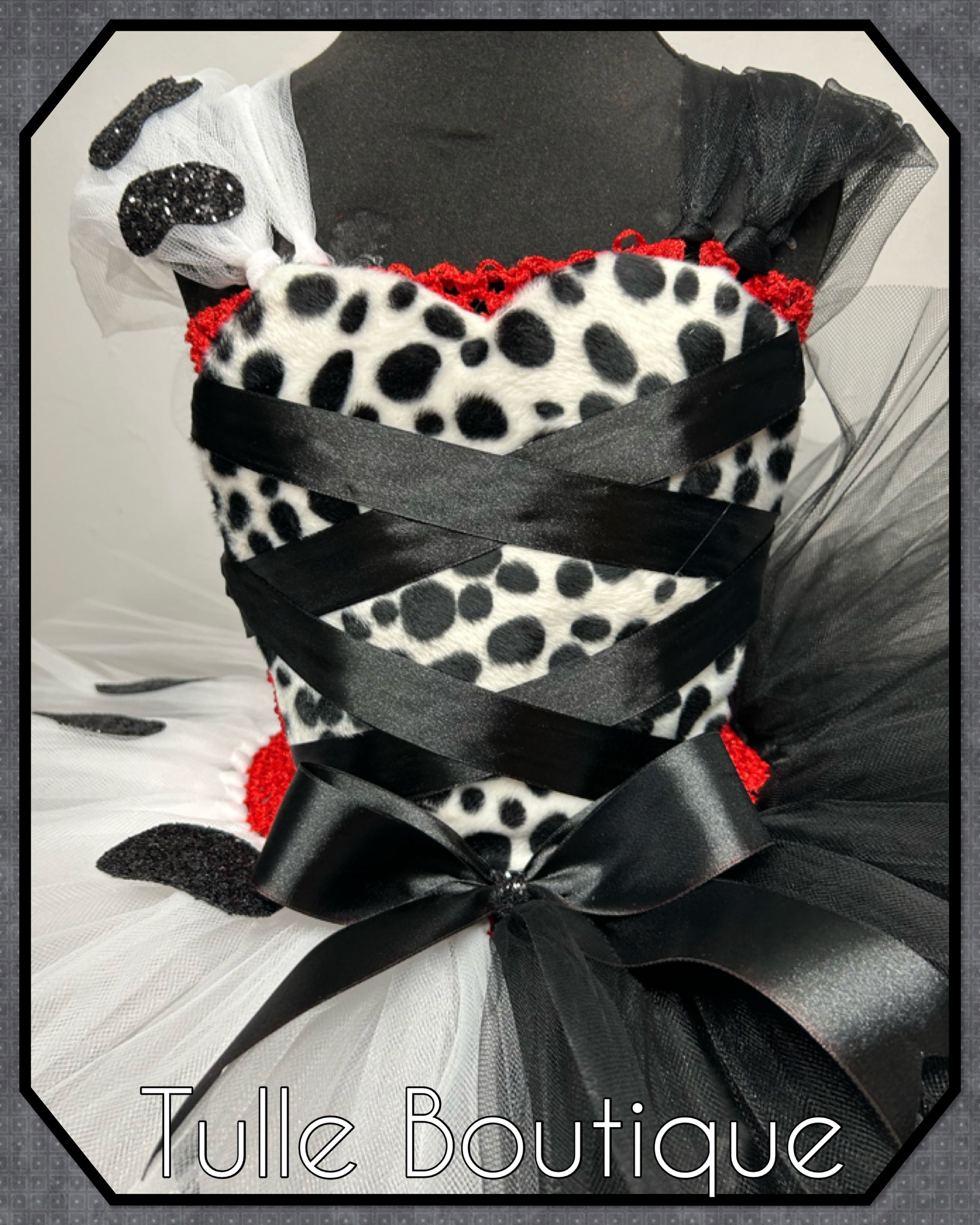 Girls toddlers Cruella de Ville tutu dress, ballgown, 101 Dalmatians fancy dress costume