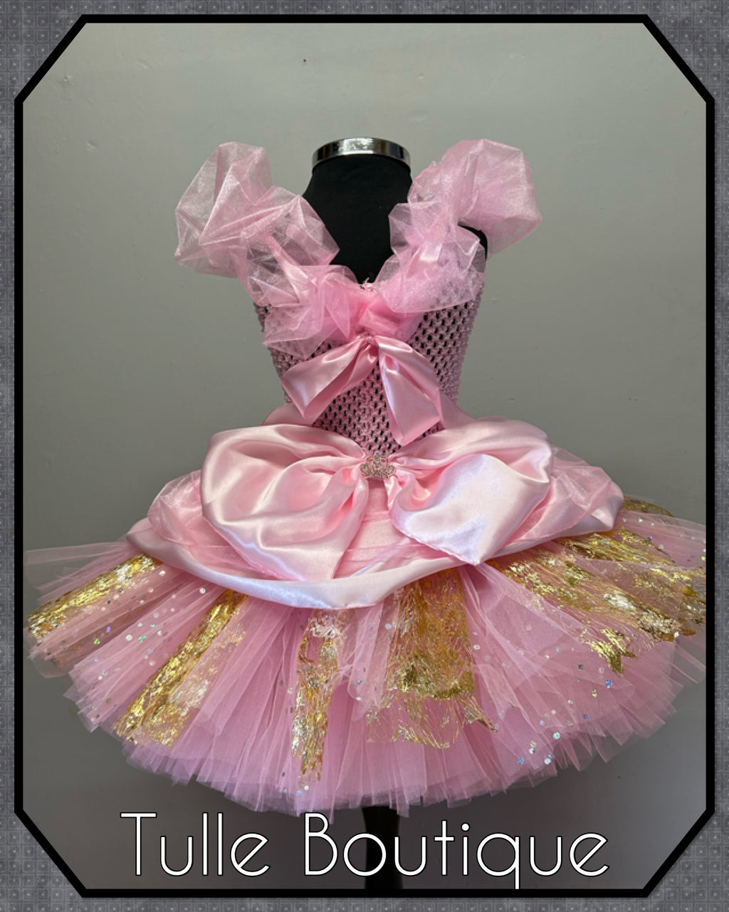 Girls toddlers Princess Aurora sleeping beauty tutu birthday party dress,ballgown, pink and gold fancy dress costume