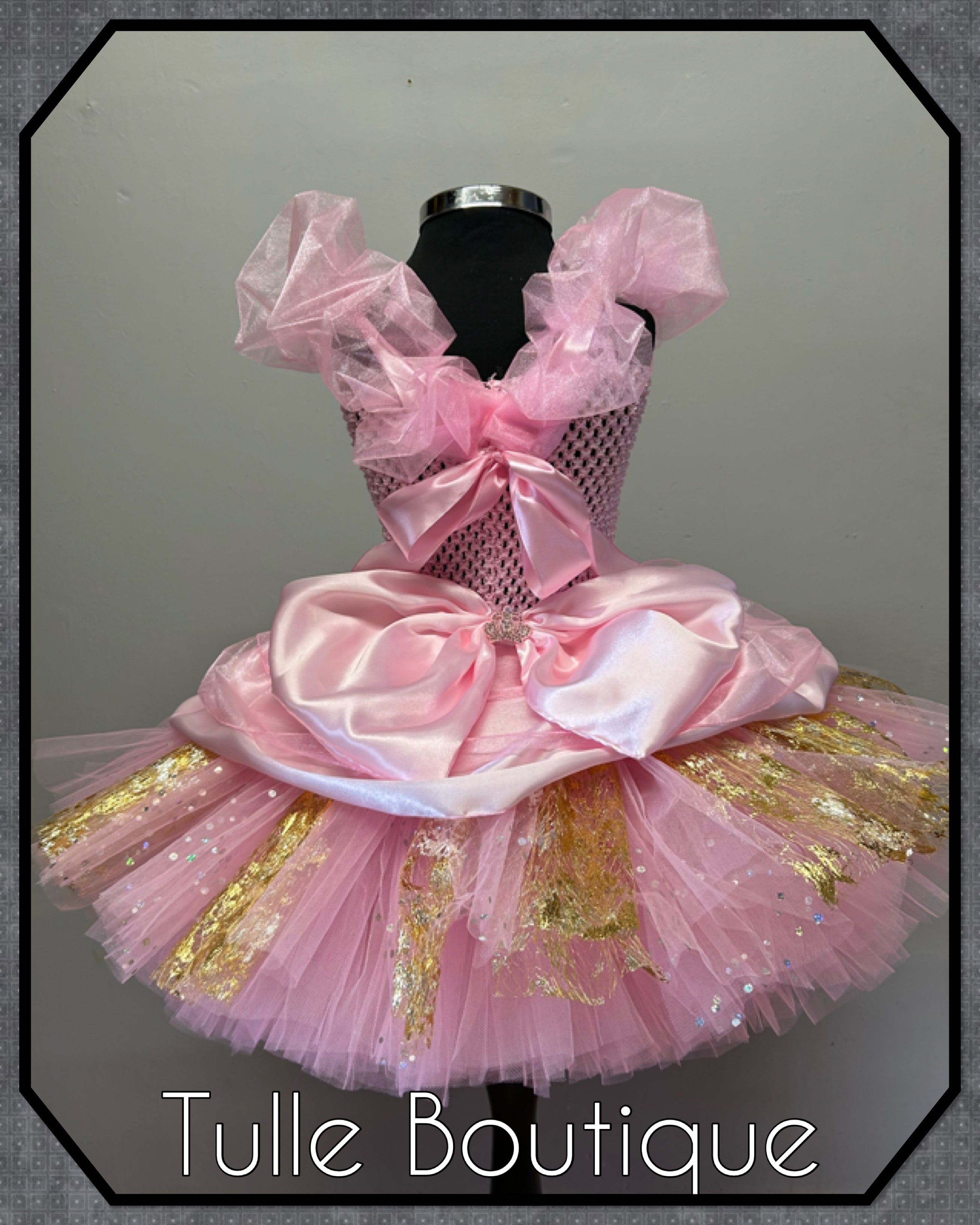 Girls toddlers Princess Aurora sleeping beauty tutu birthday party dress,ballgown, pink and gold fancy dress costume