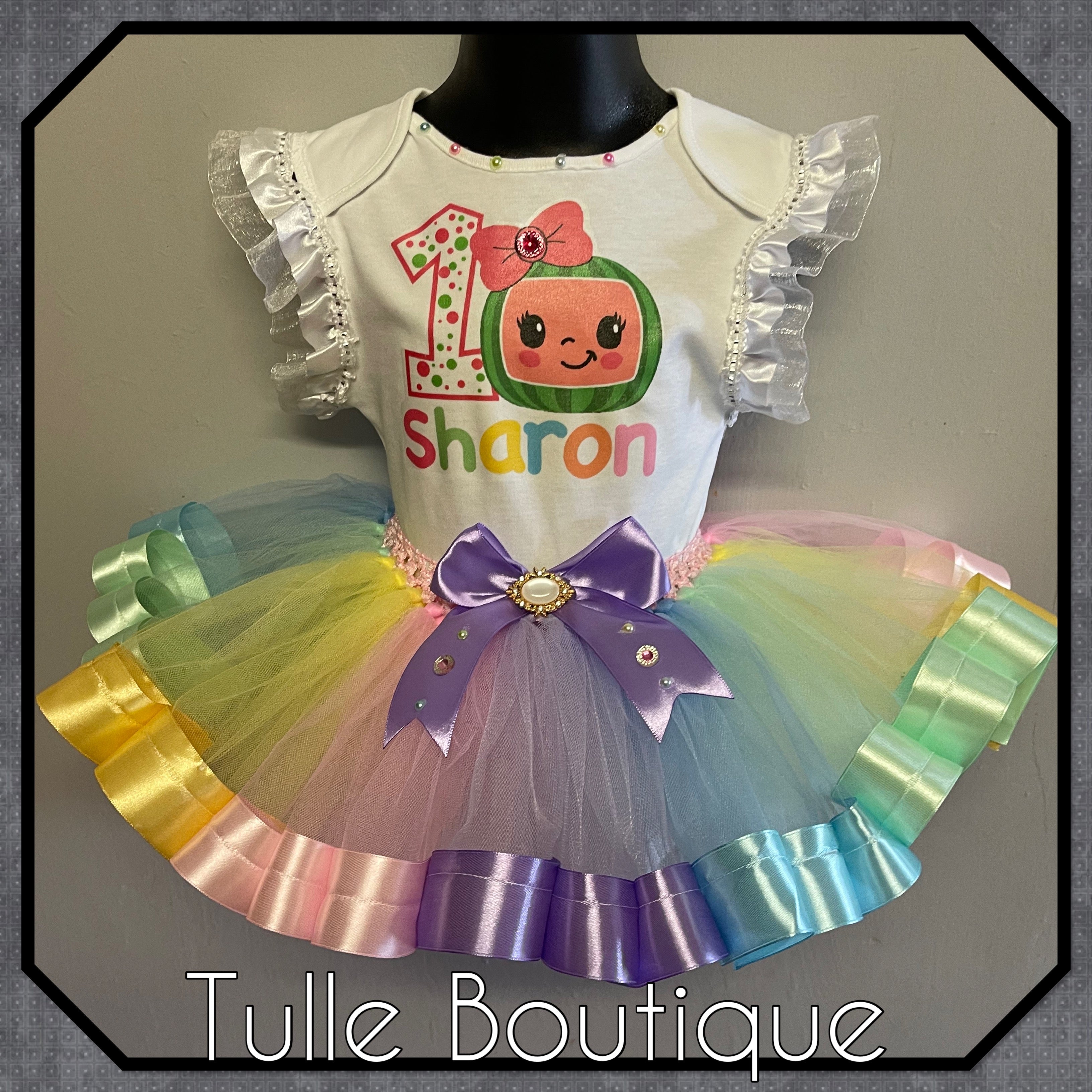 Girls toddlers Cocomelon pastel birthday tutu outfit fancy dress costume