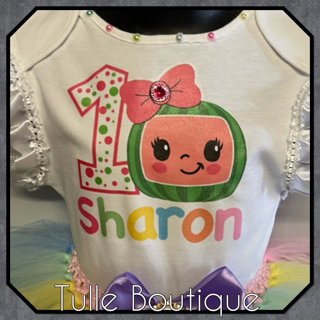 Girls toddlers Cocomelon pastel birthday tutu outfit fancy dress costume