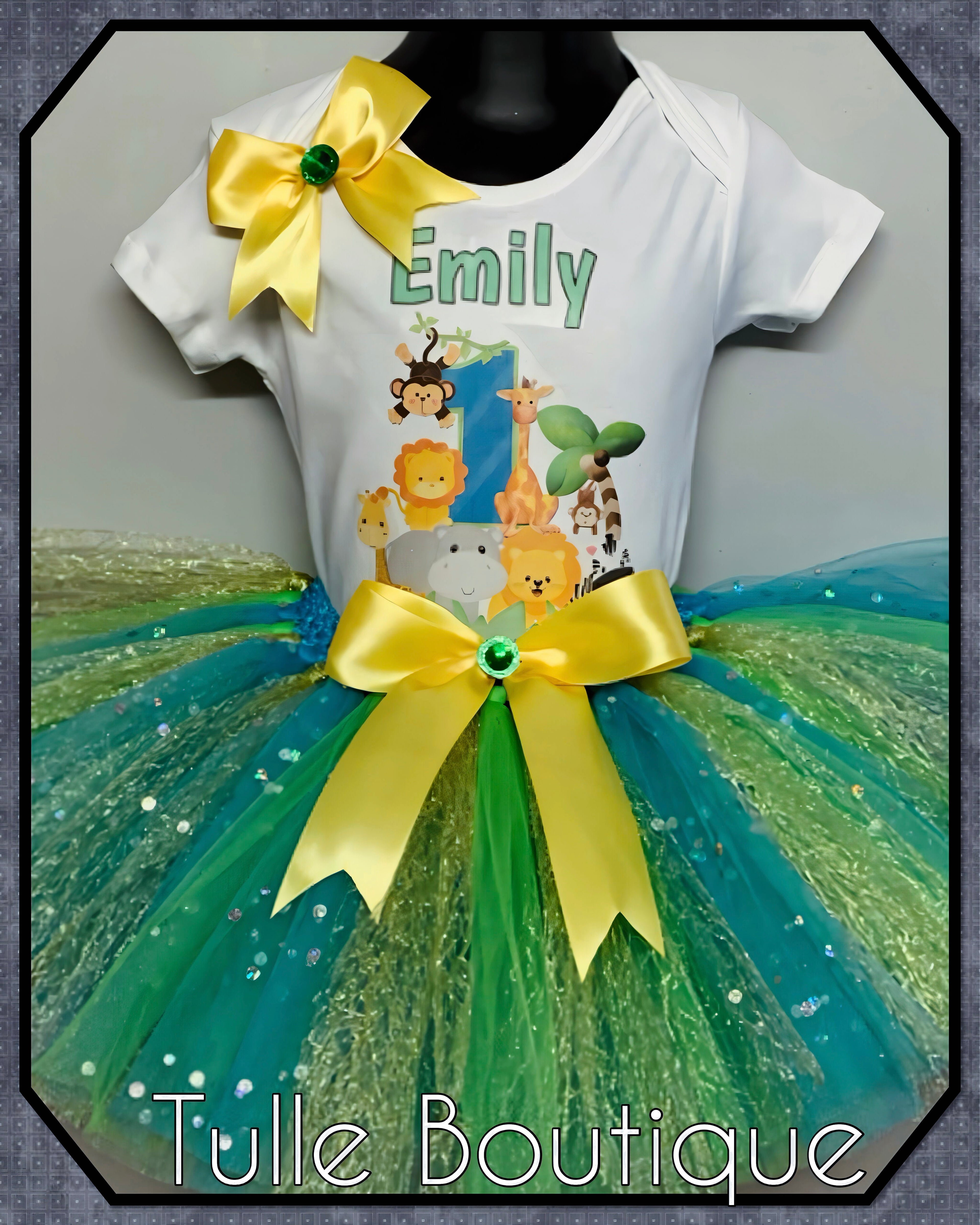 Girls toddlers Jungle themed animal birthday tutu outfit fancy dress costume