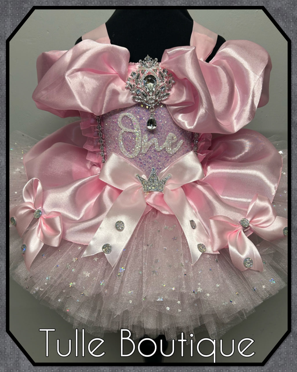 Girls toddlers Princess pink ‘One’ tutu dress, first birthday ballgown,