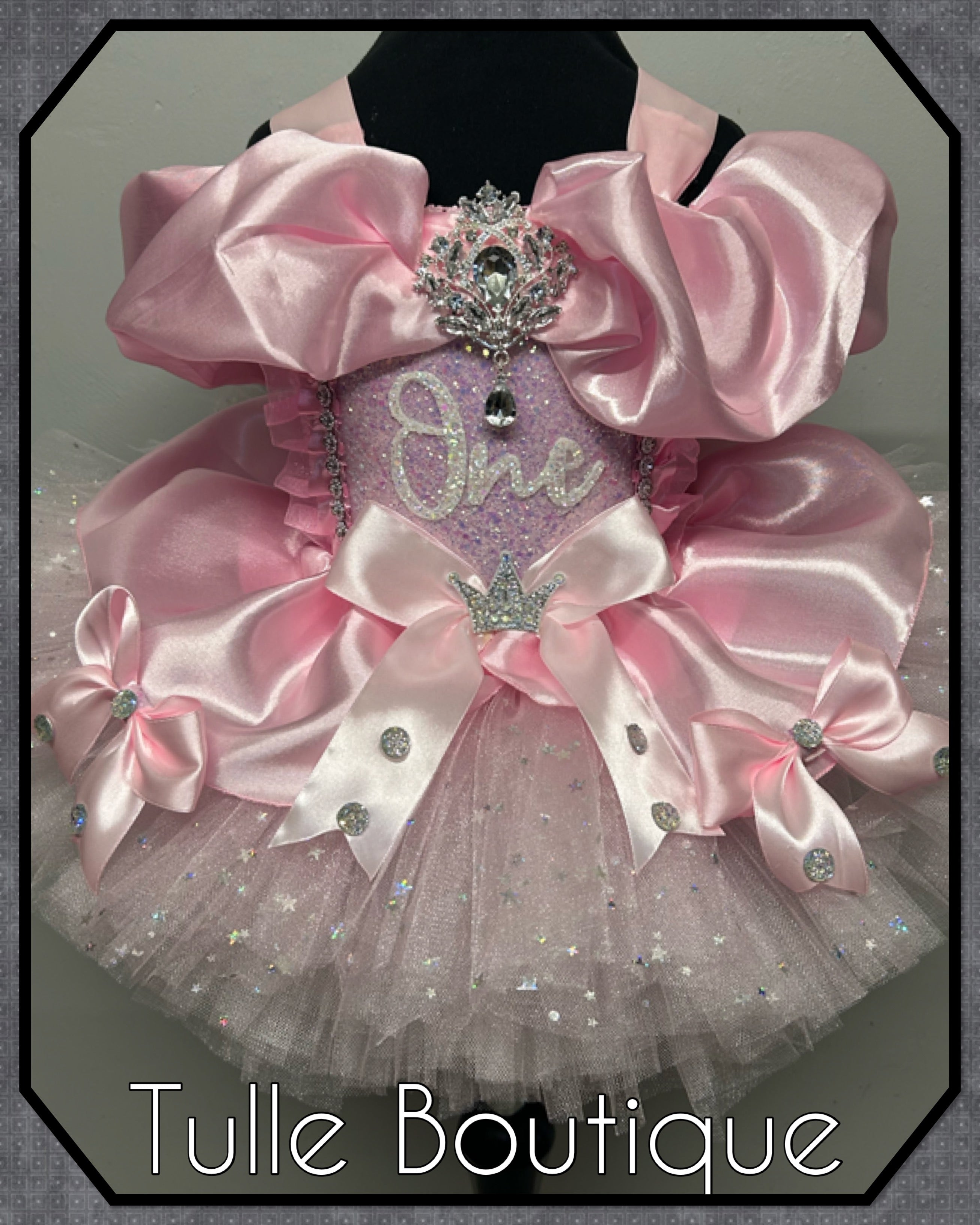 Girls toddlers Princess pink ‘One’ tutu dress, first birthday ballgown,