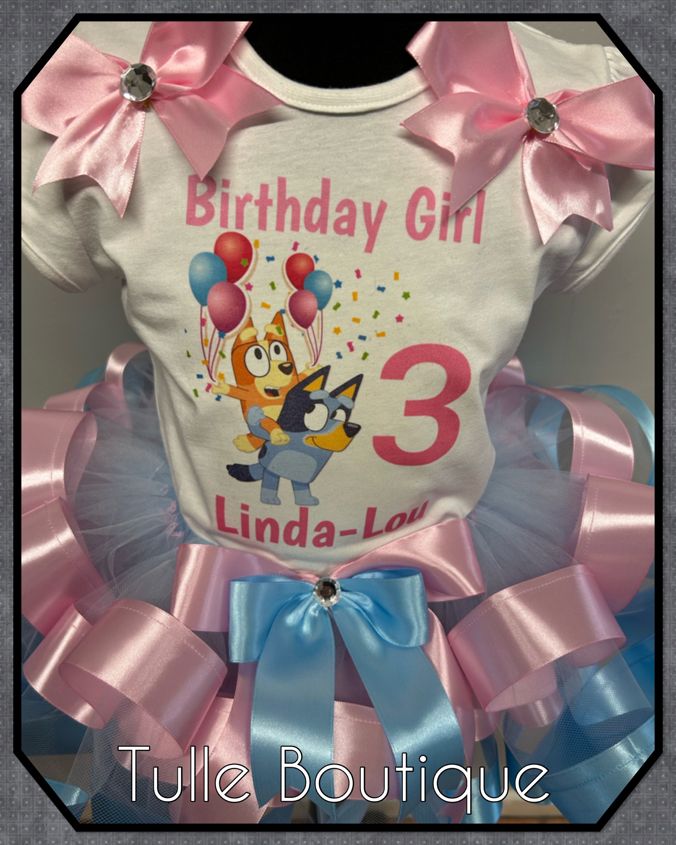 Girls toddlers Pink and Blue Bluey birthday tutu outfit fancy dress costume