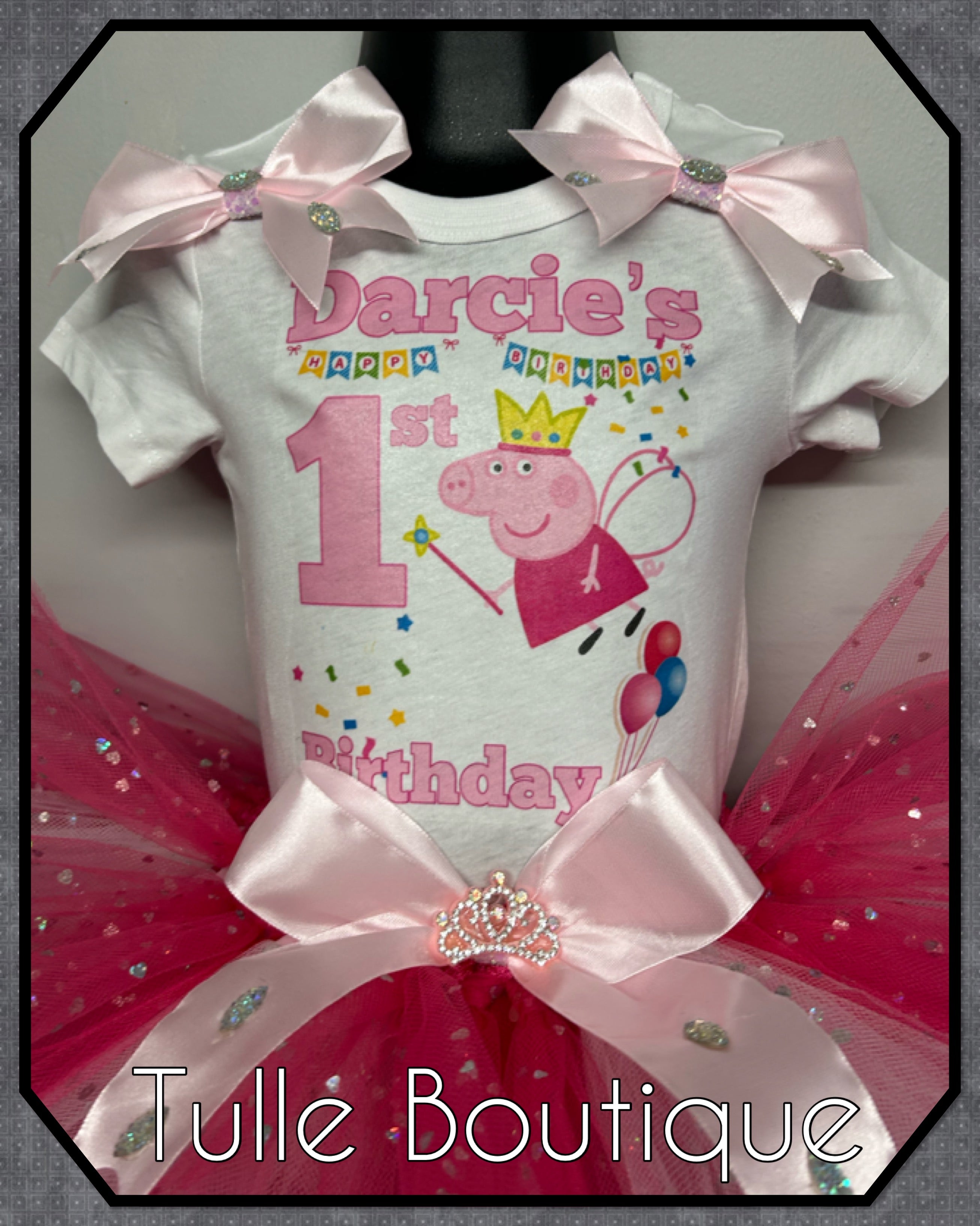 Girls toddlers Peppa pig first birthday tutu outfit fancy dress costume all ages.