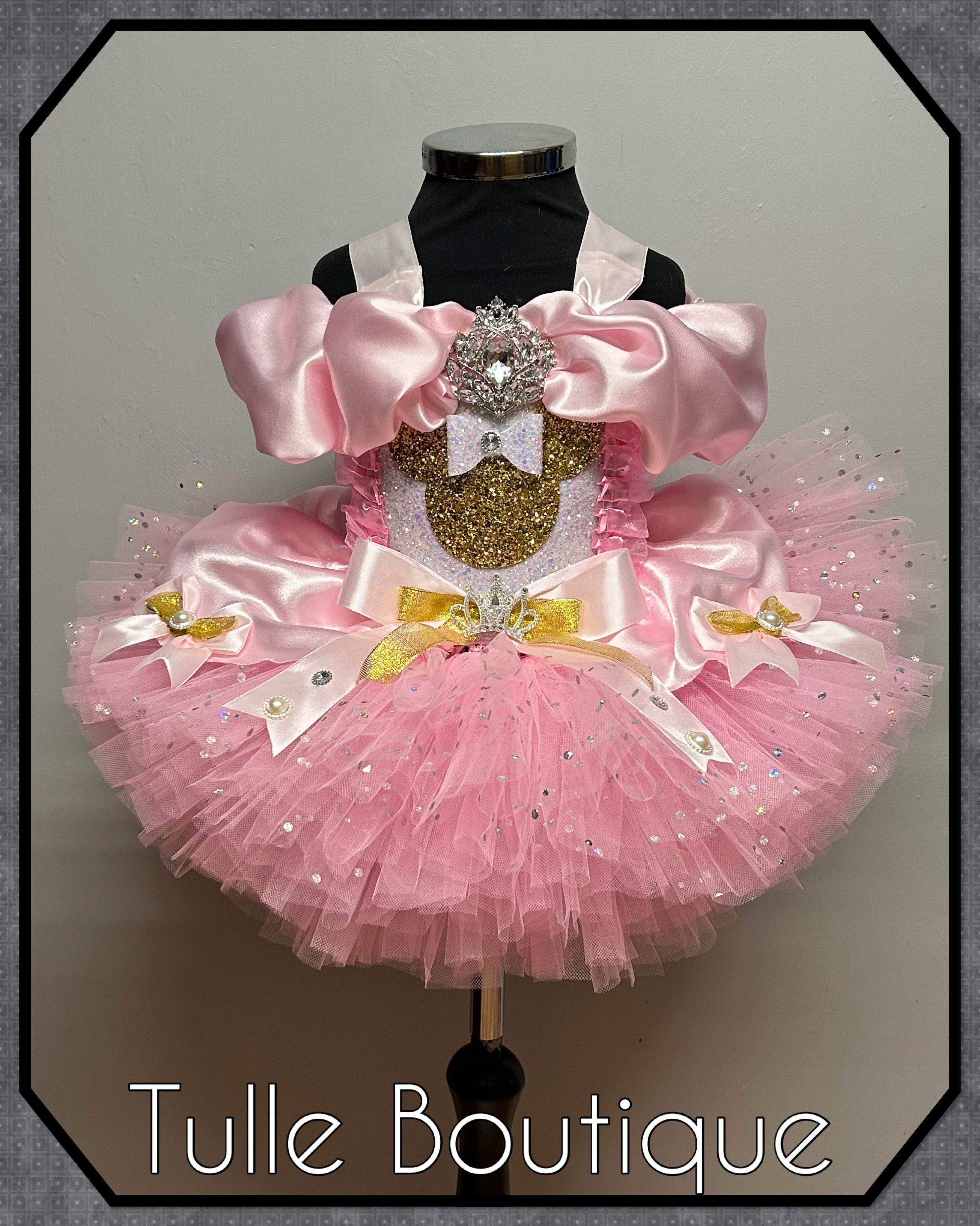 Girls toddlers Glitter Minnie Mouse Princess tutu pink and gold birthday party dress,ballgown, fancy dress costume
