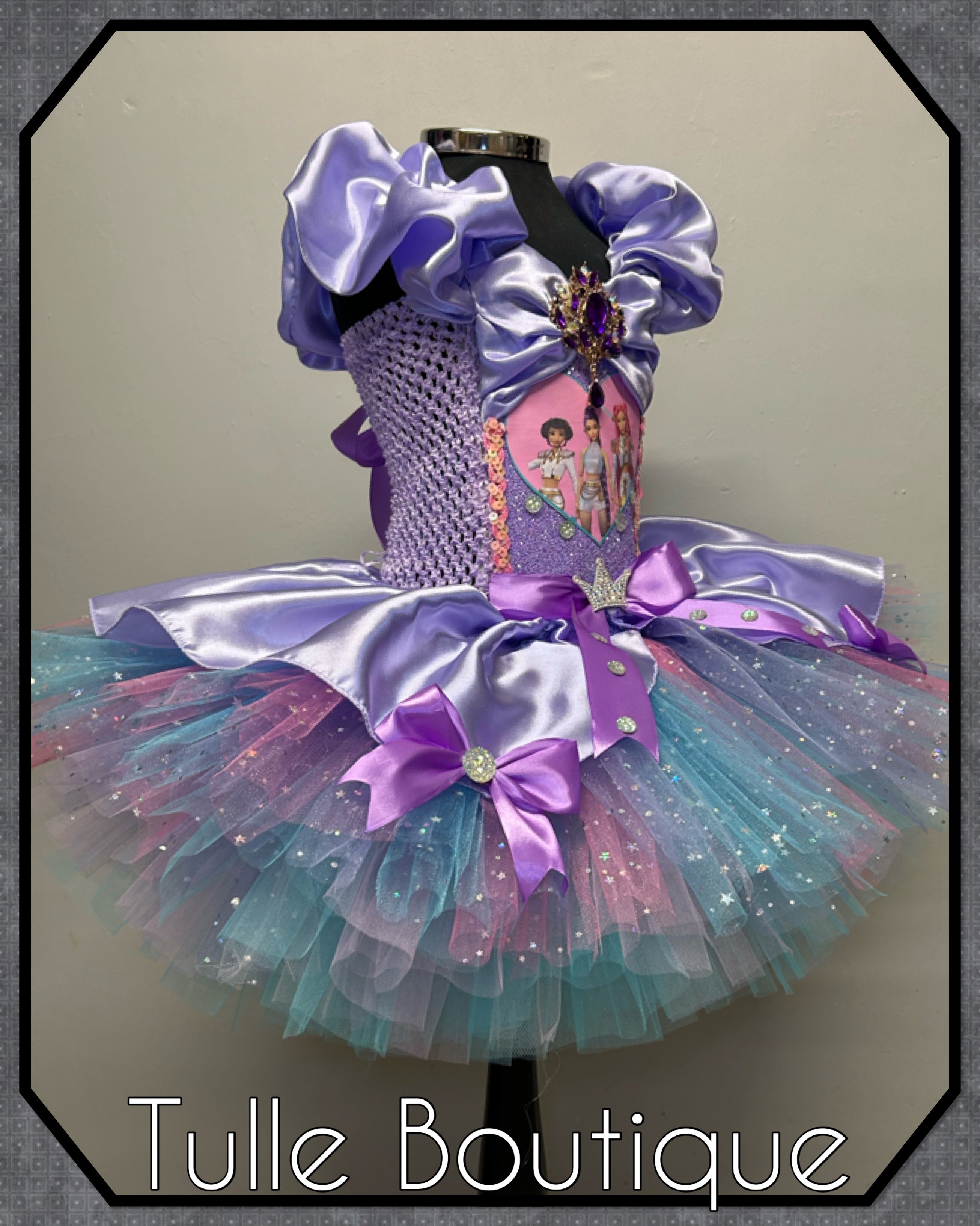 Girls toddlers Kpop Demon Hunters Rumi Mira Zoe tutu dress, birthday ballgown, fancy dress costume