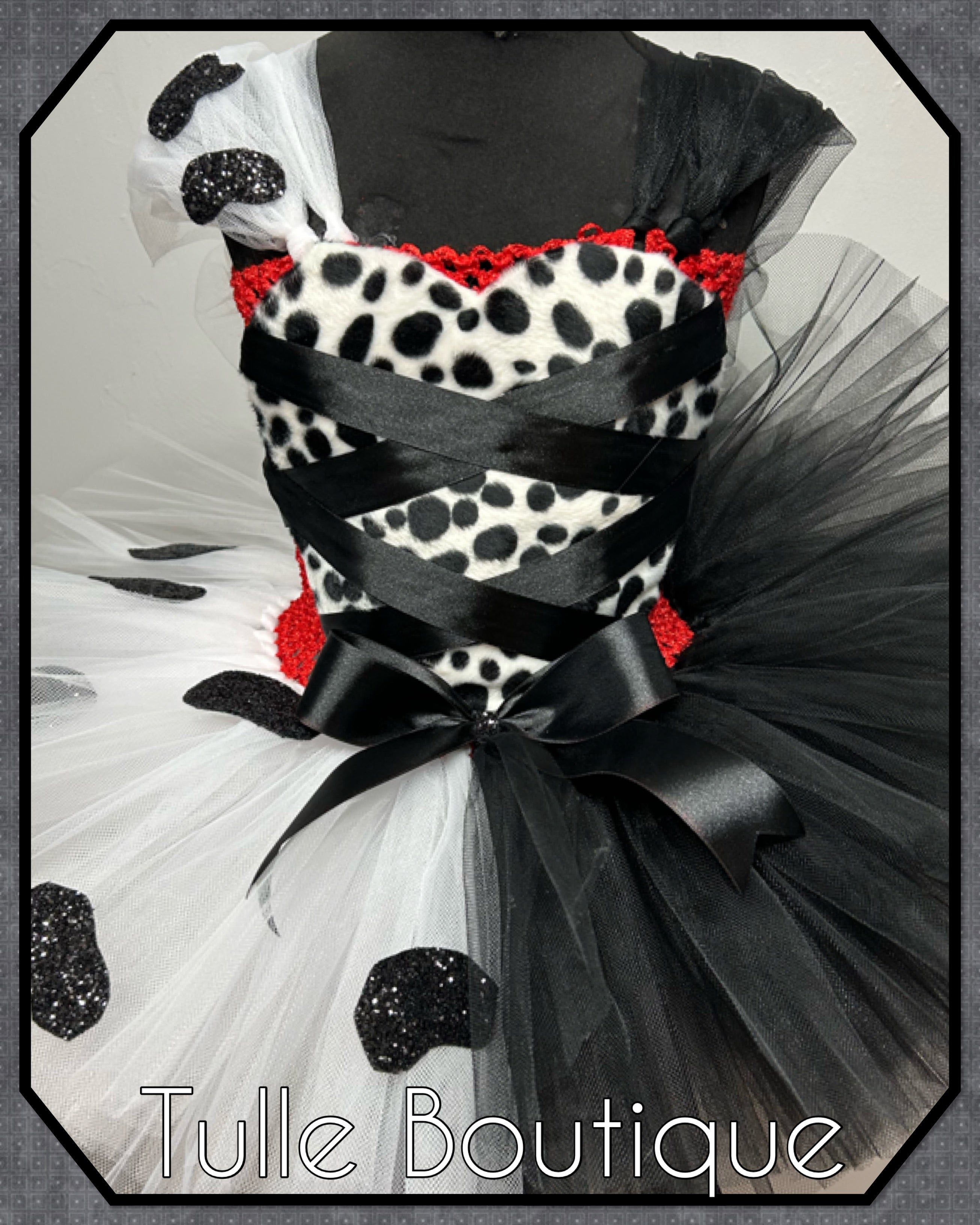 Girls toddlers Cruella de Ville tutu dress, ballgown, 101 Dalmatians fancy dress costume