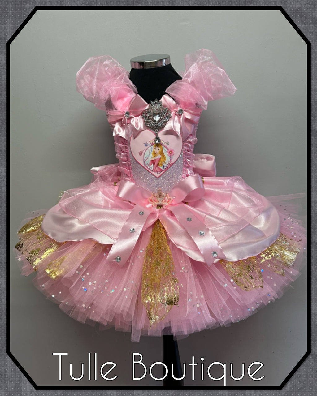 Girls toddlers Princess Aurora sleeping beauty tutu birthday party dress,ballgown, pink and gold fancy dress costume