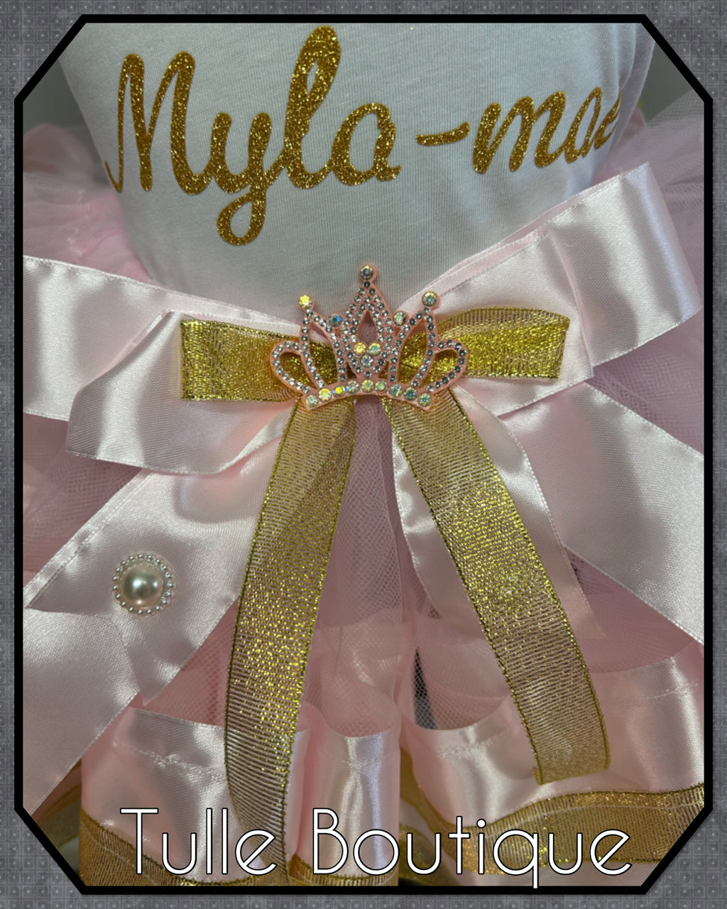 Girls toddlers personalized Glitter birthday ribbon trimmed tutu party outfit fancy dress costume