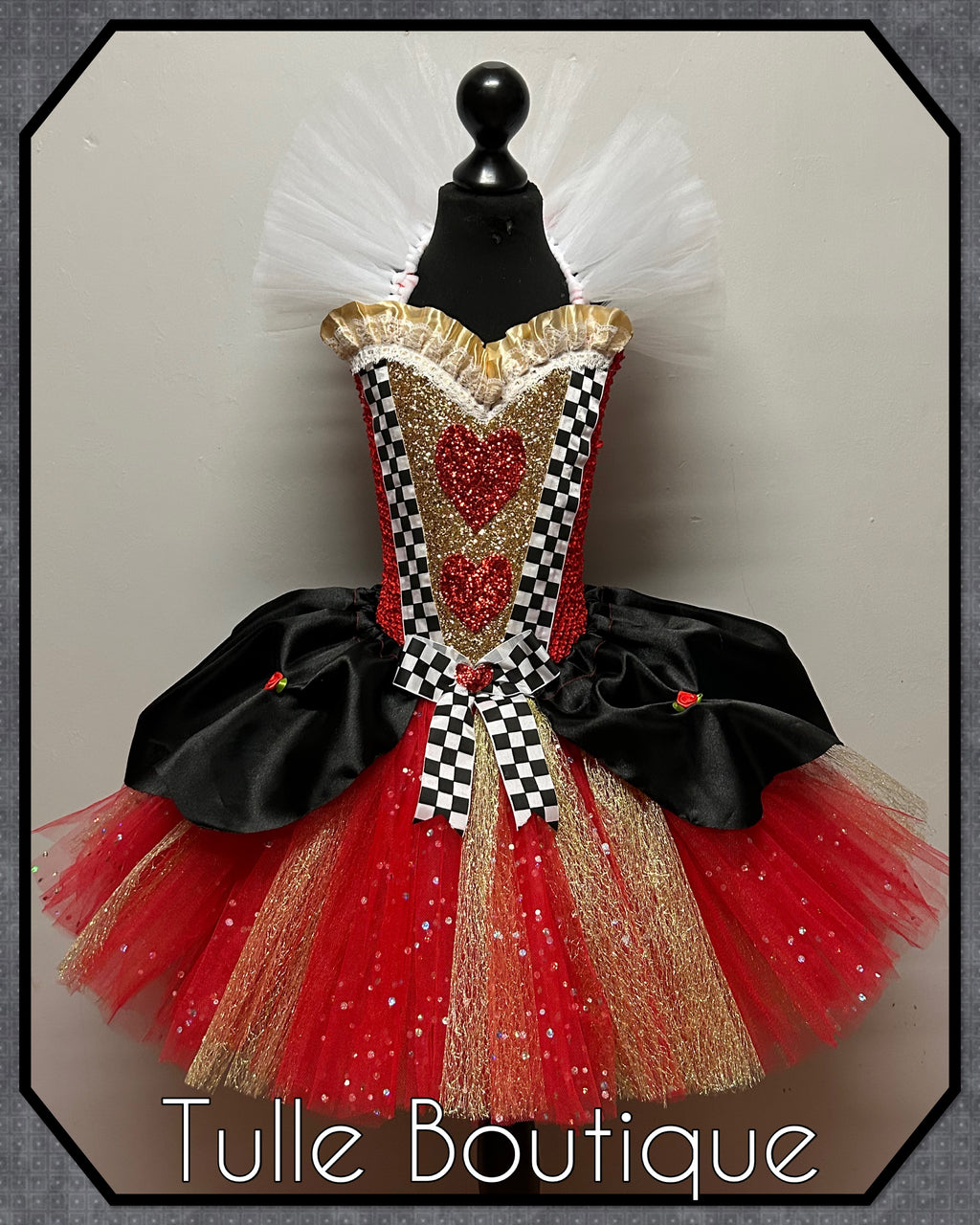 Girls toddlers Queen of hearts tutu dress, ballgown, Alice in wonderland fancy dress costume