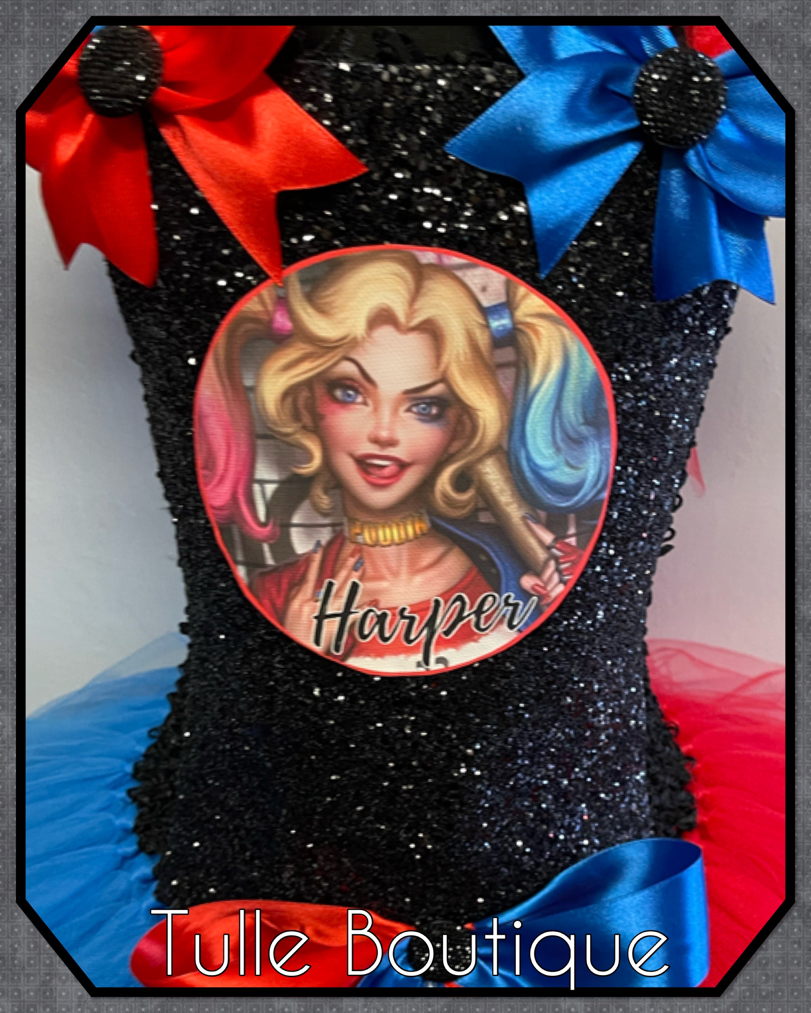 Girls toddlers Superhero Harley Quinn  tutu dress, ballgown, fancy dress costume