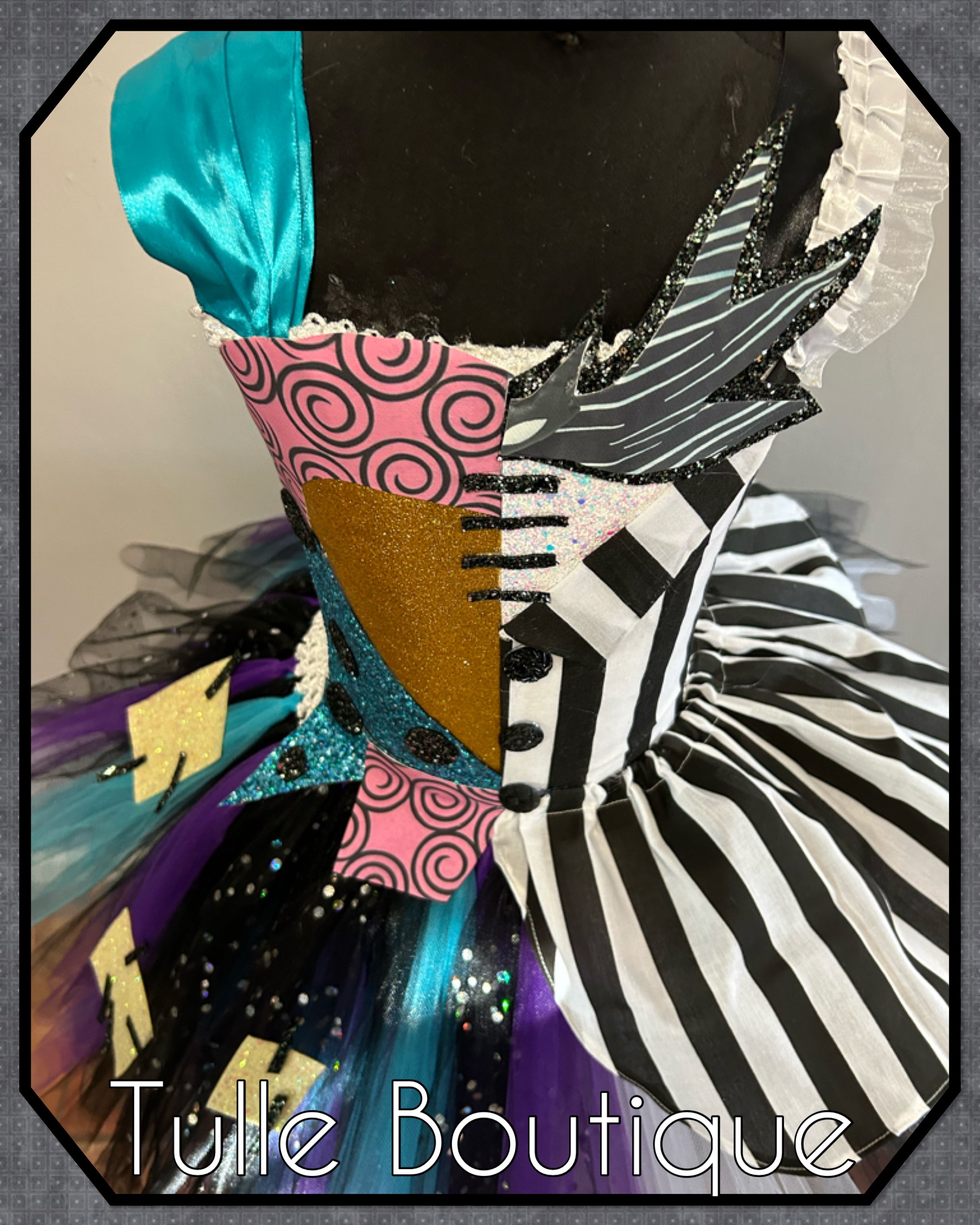 Girls toddlers Frozen Nightmare before Christmas Jack skellington and Sally tutu dress, half and half ballgown, fancy dress costume