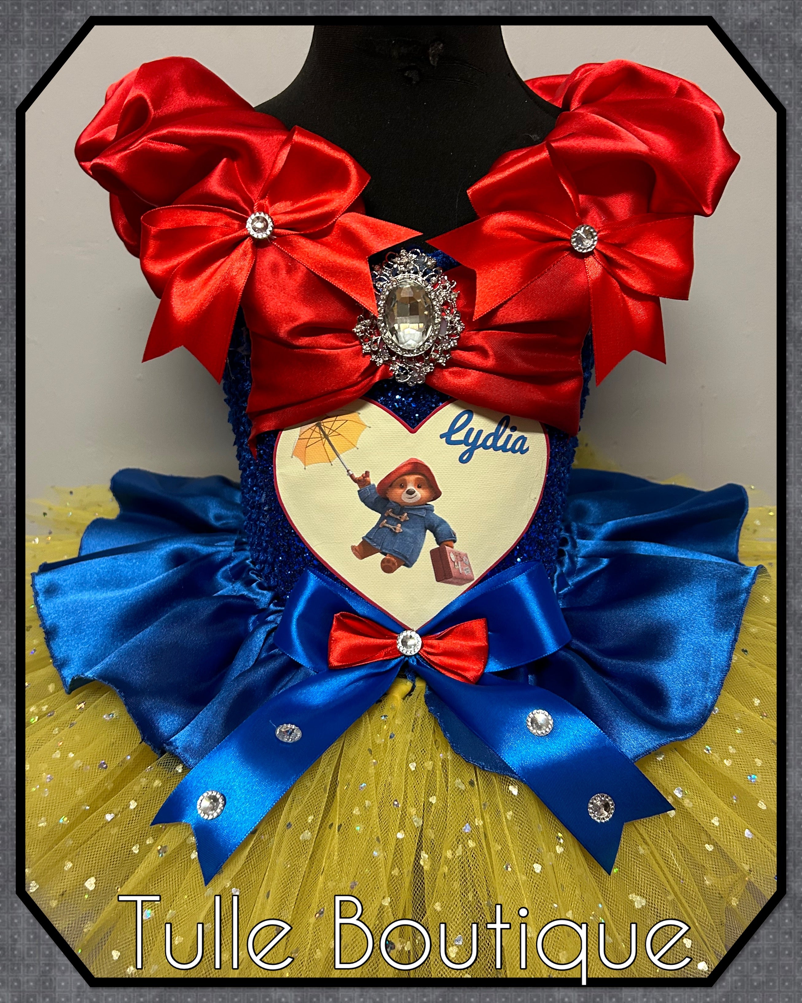 Girls toddlers Paddington bear tutu dress, princess ballgown, fancy dress costume