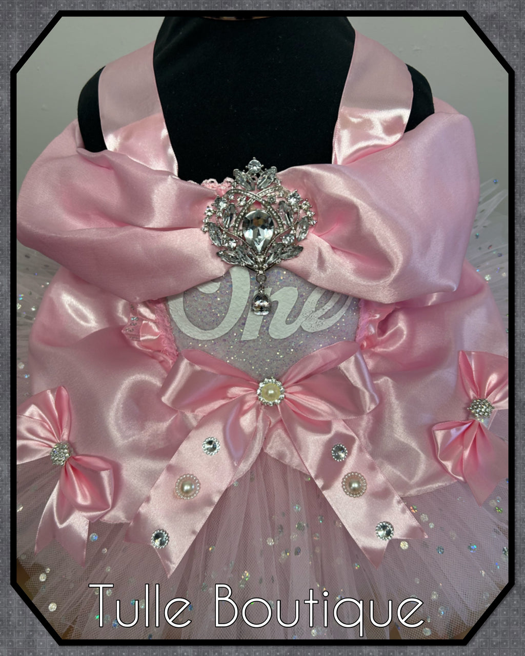 Girls toddlers Princess pink ‘One’ tutu dress, first birthday ballgown,