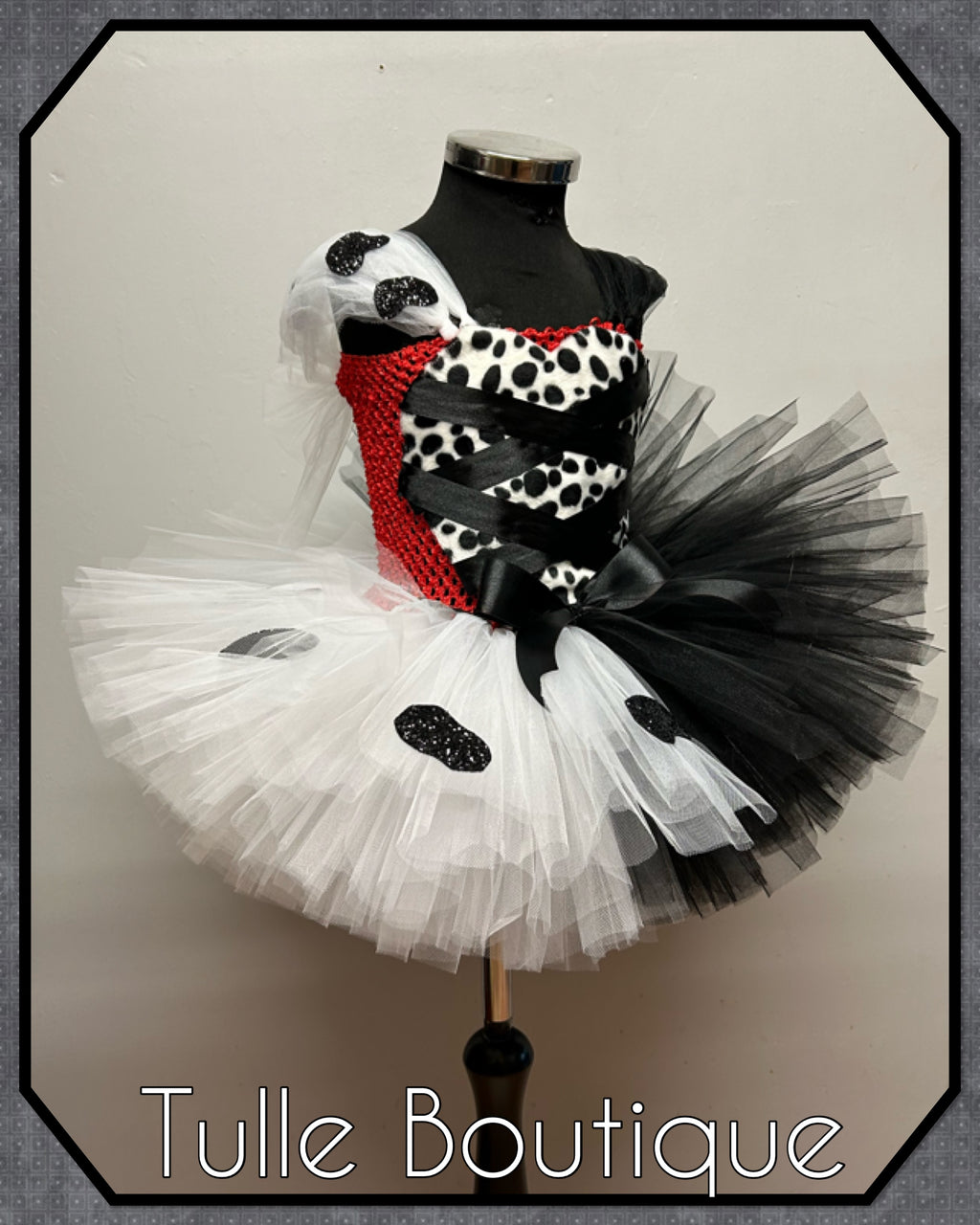 Girls toddlers Cruella de Ville tutu dress, ballgown, 101 Dalmatians fancy dress costume