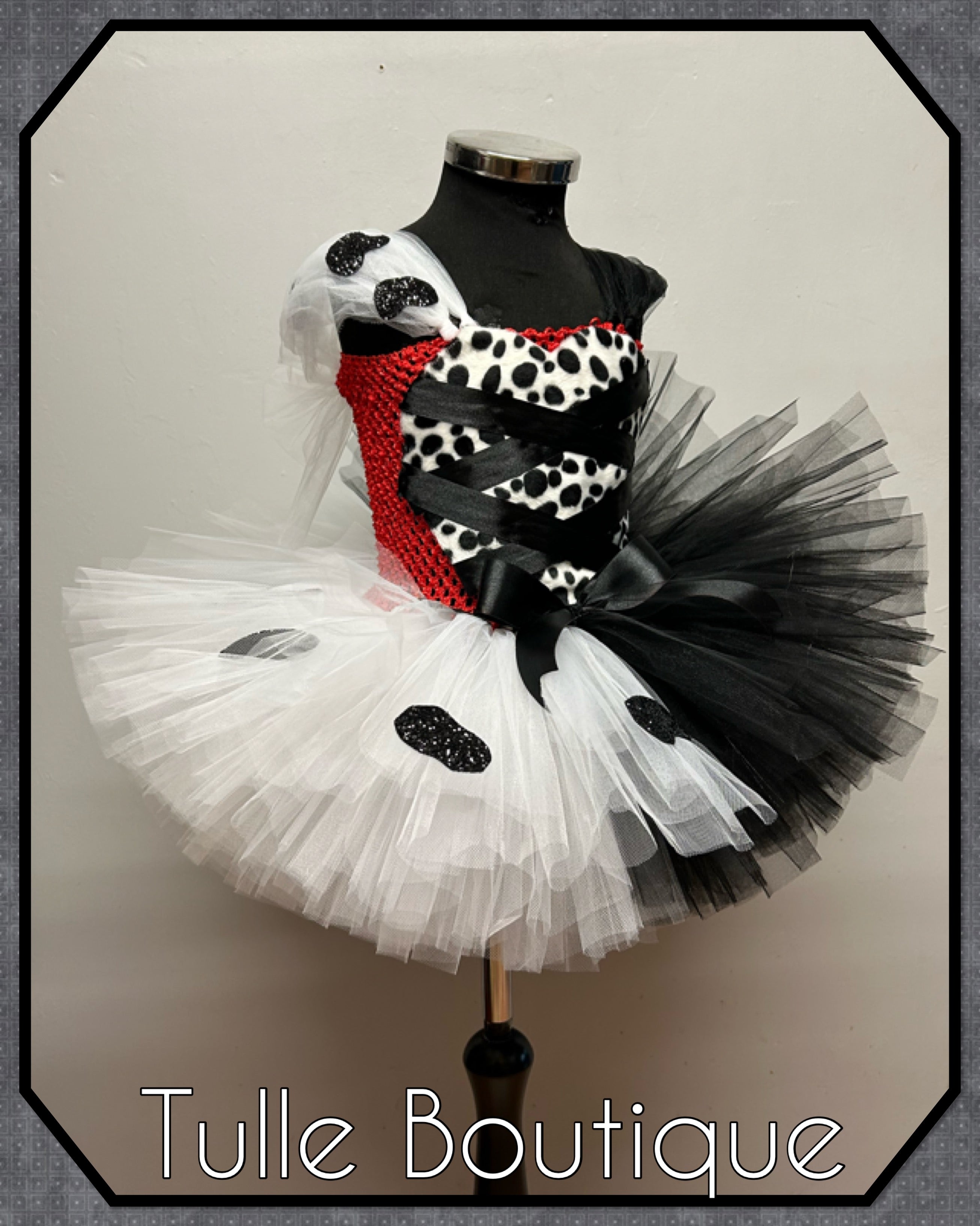 Girls toddlers Cruella de Ville tutu dress, ballgown, 101 Dalmatians fancy dress costume