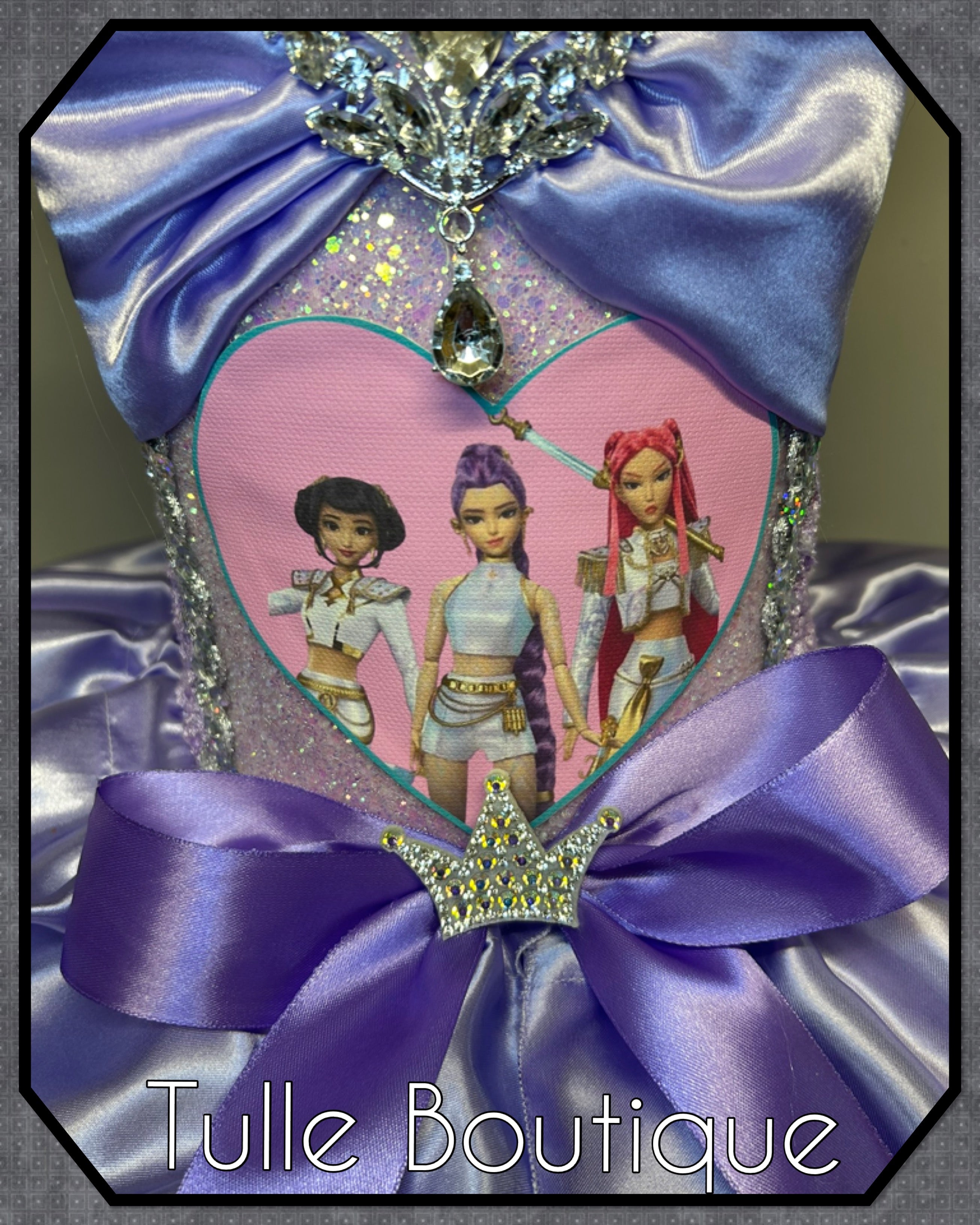 Girls toddlers Kpop Demon Hunters Rumi Mira Zoe tutu dress, birthday ballgown, fancy dress costume