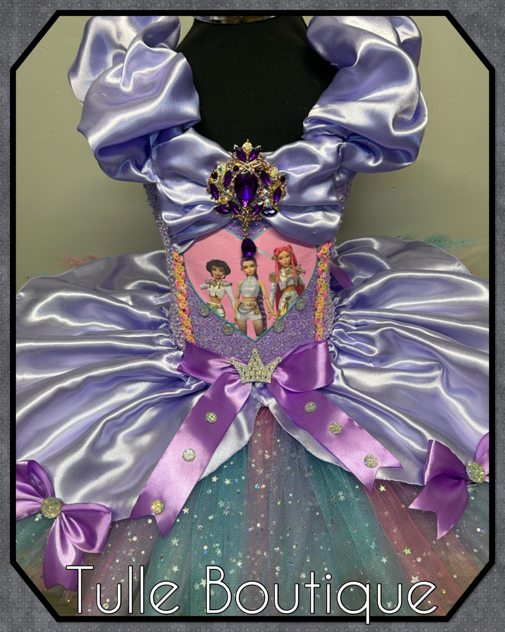 Girls toddlers Kpop Demon Hunters Rumi Mira Zoe tutu dress, birthday ballgown, fancy dress costume