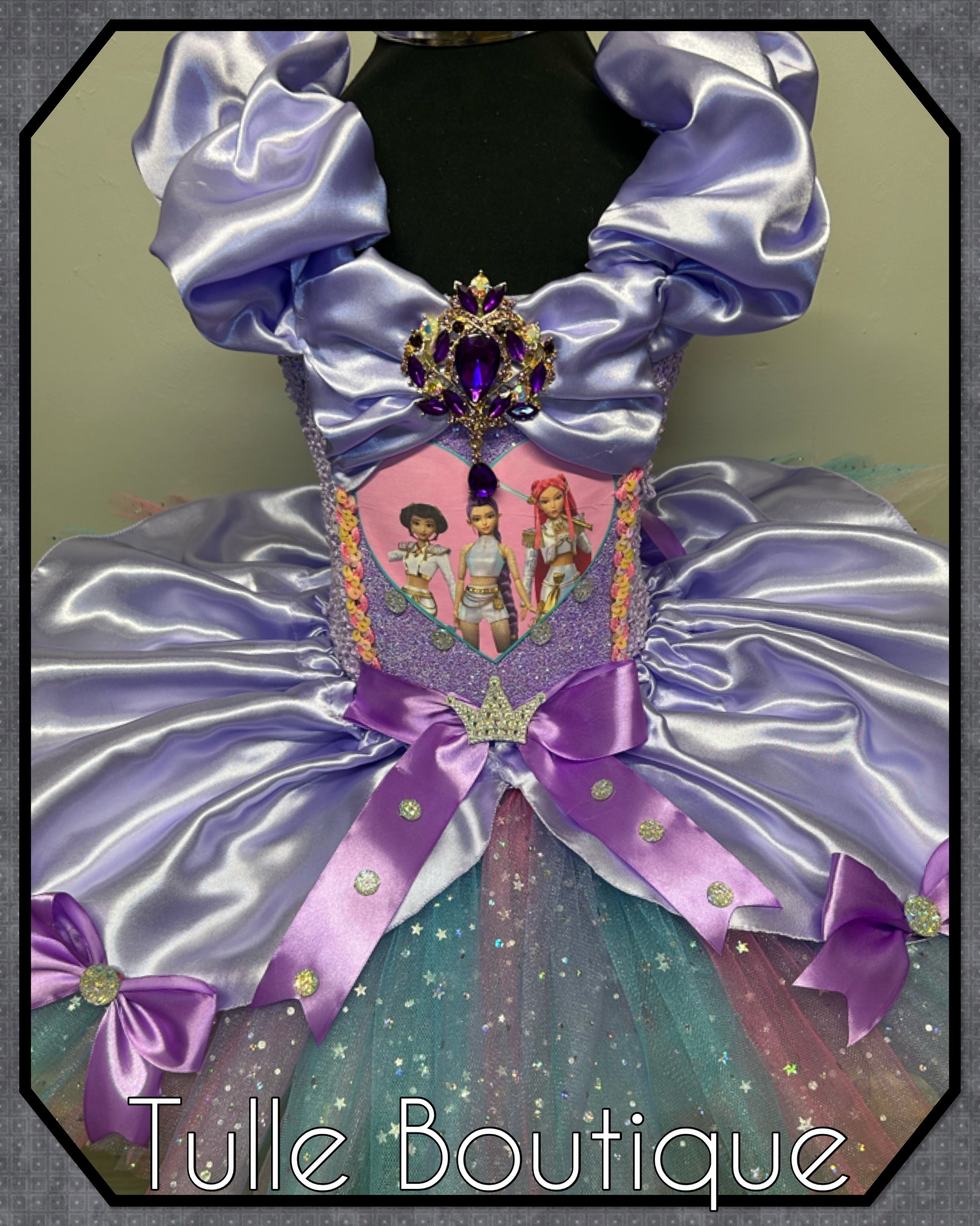 Girls toddlers Kpop Demon Hunters Rumi Mira Zoe tutu dress, birthday ballgown, fancy dress costume