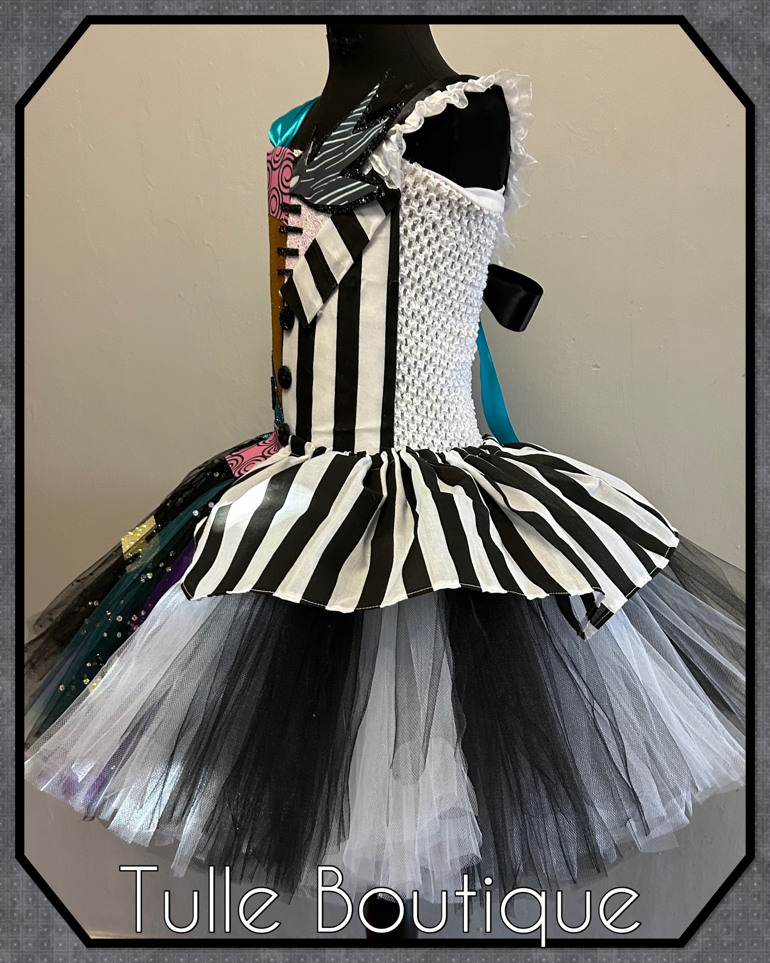 Girls toddlers Frozen Nightmare before Christmas Jack skellington and Sally tutu dress, half and half ballgown, fancy dress costume