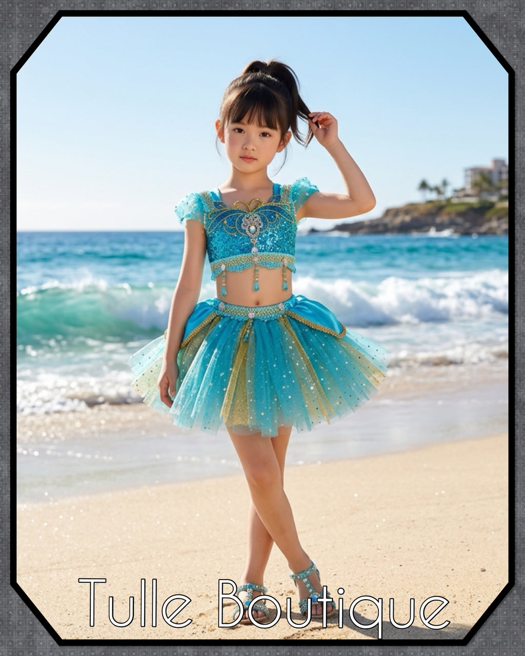 Girls toddlers Princess Jasmine satin tutu dress, Aladdin ballgown, fancy dress costume