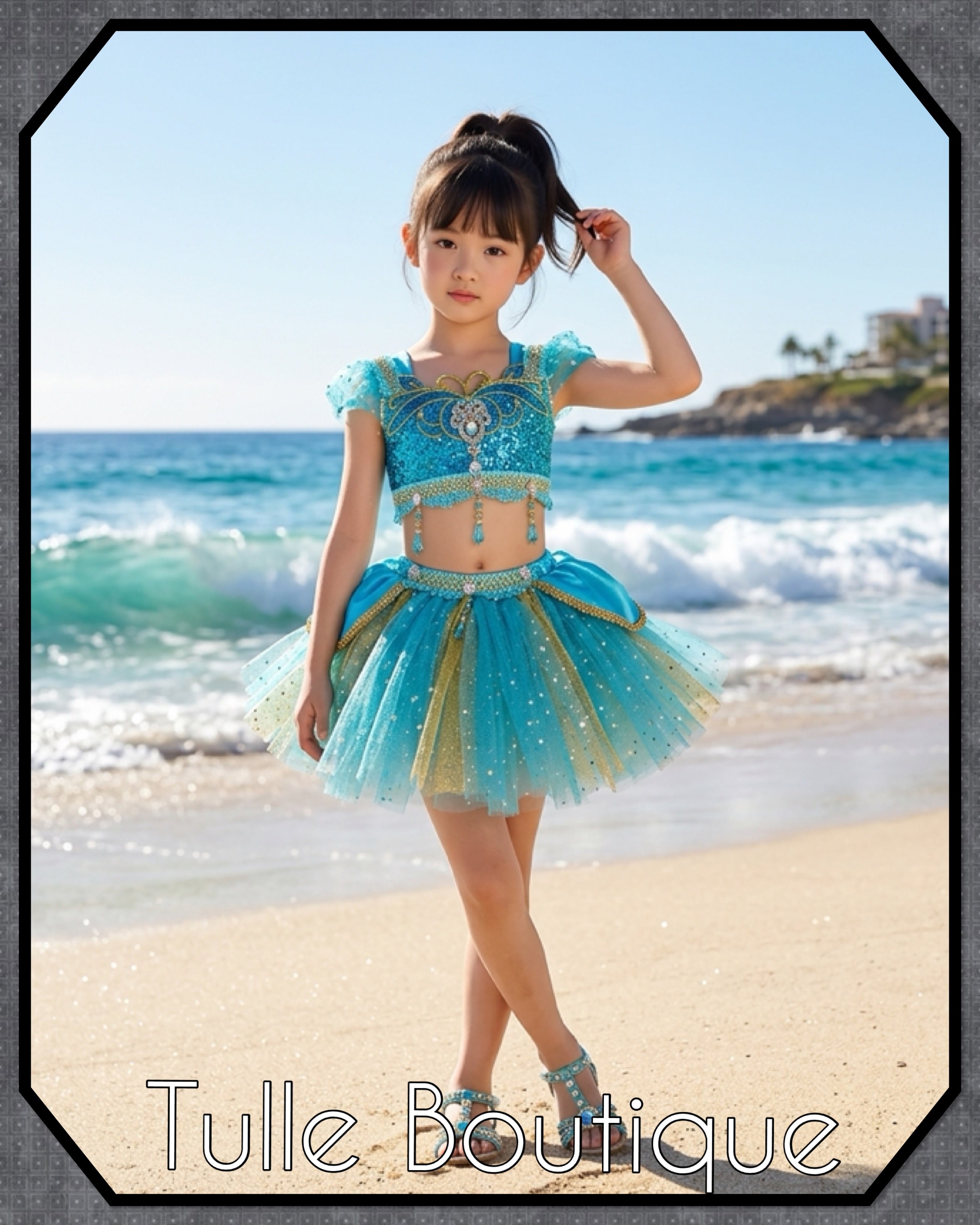 Girls toddlers Princess Jasmine satin tutu dress, Aladdin ballgown, fancy dress costume