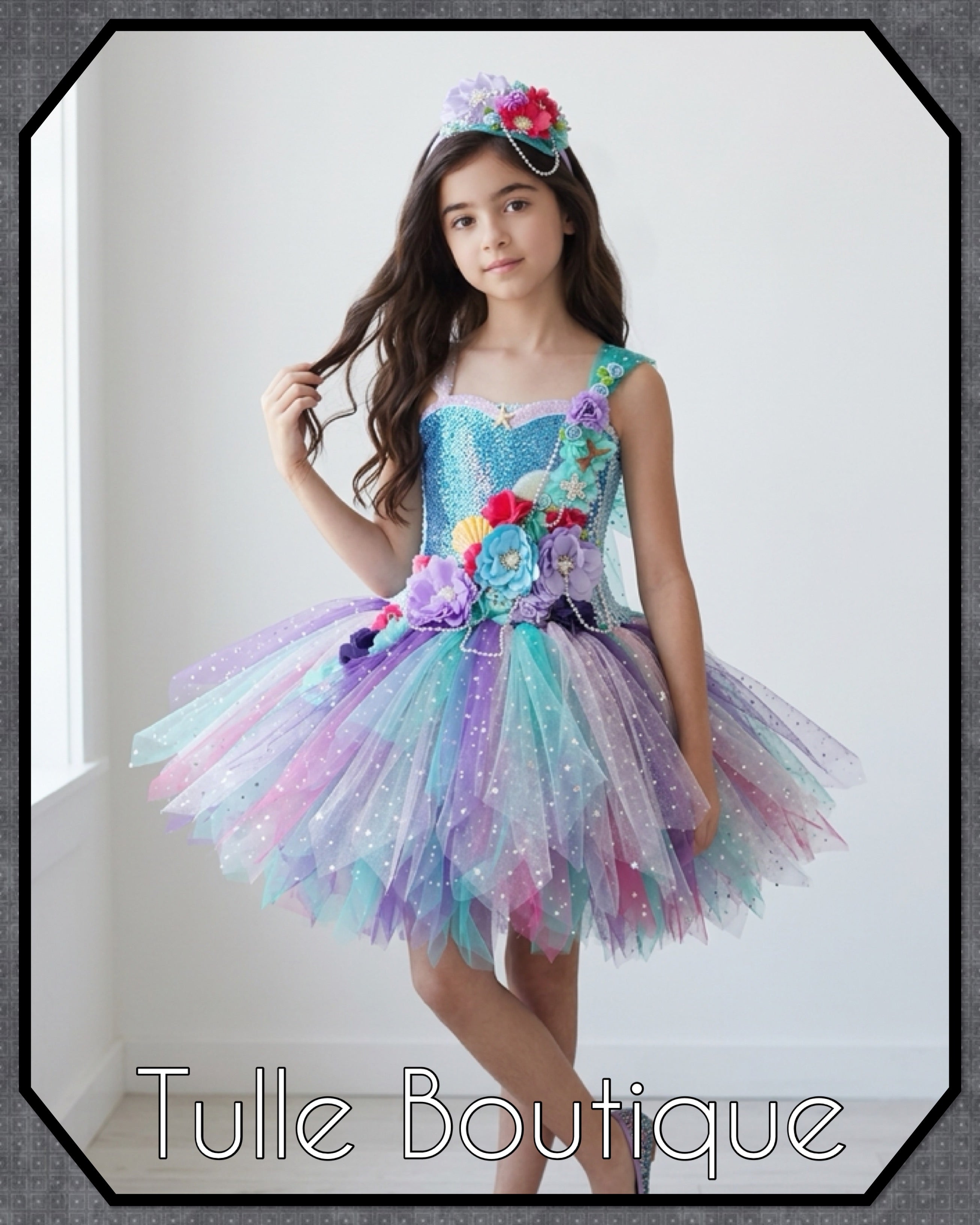 Girls toddlers Floral Mermaid tutu dress,ballgown, fancy dress costume